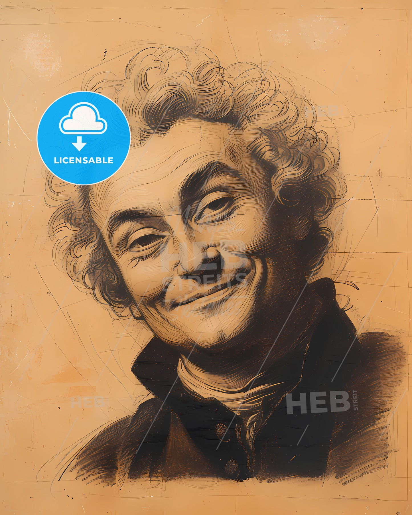 Alessandro, Scarlatti, 1660 - 1725, a drawing of a man smiling