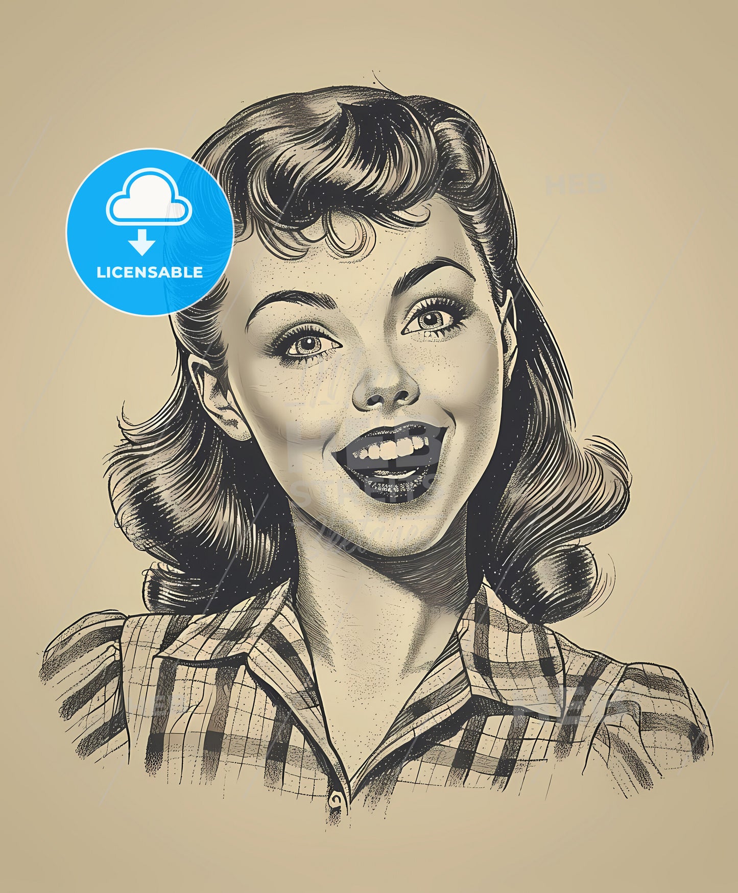 Surprised, woman, film noir style, a woman with a smile