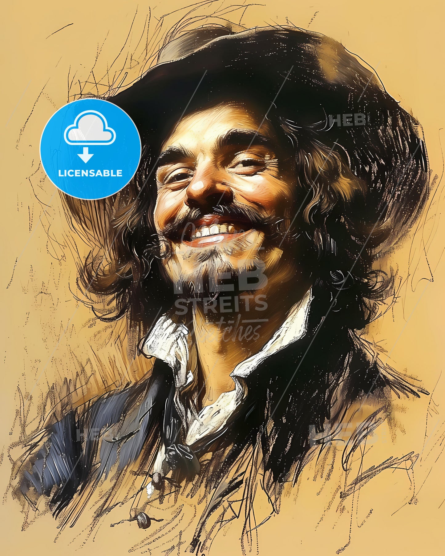 Willem, Janszoon, c. 1570 - c. 1630, a man with long hair wearing a hat