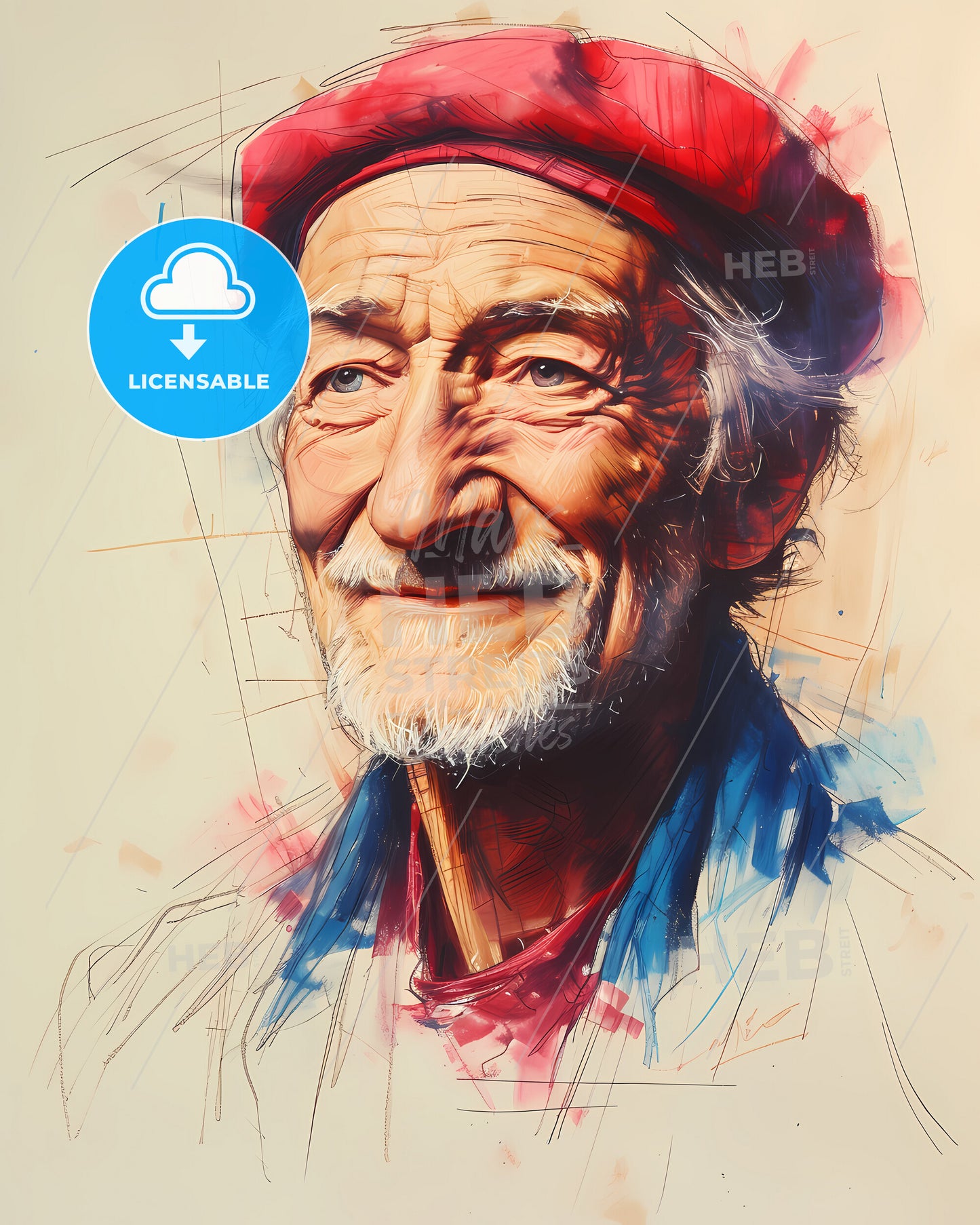 Geoffrey, Chaucer, 1343 - 1400, a man with a red hat