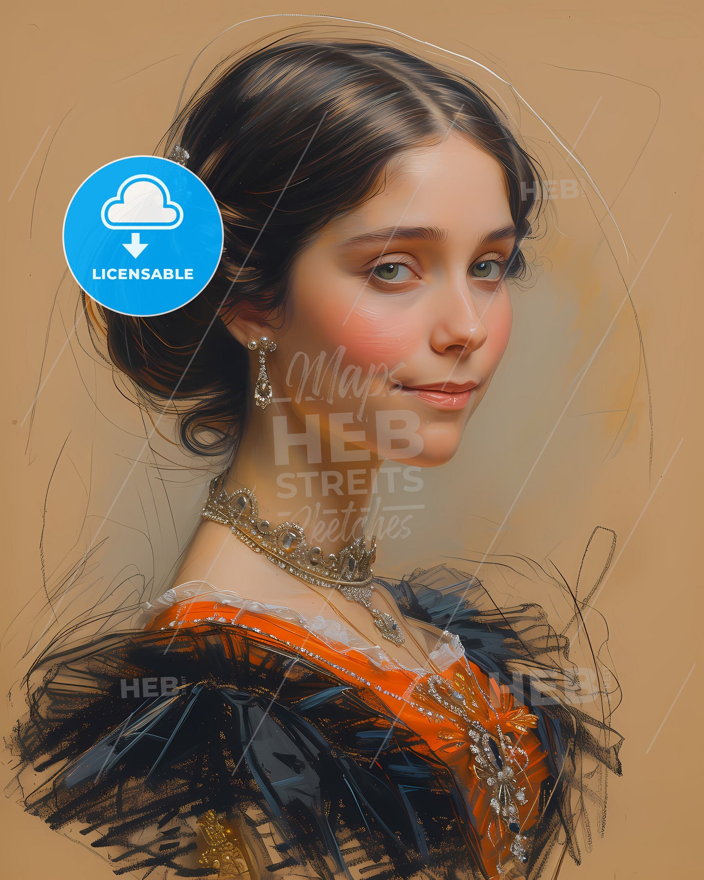 Isabella II, Queen of Spain, 1830 - 1904, a woman in a dress