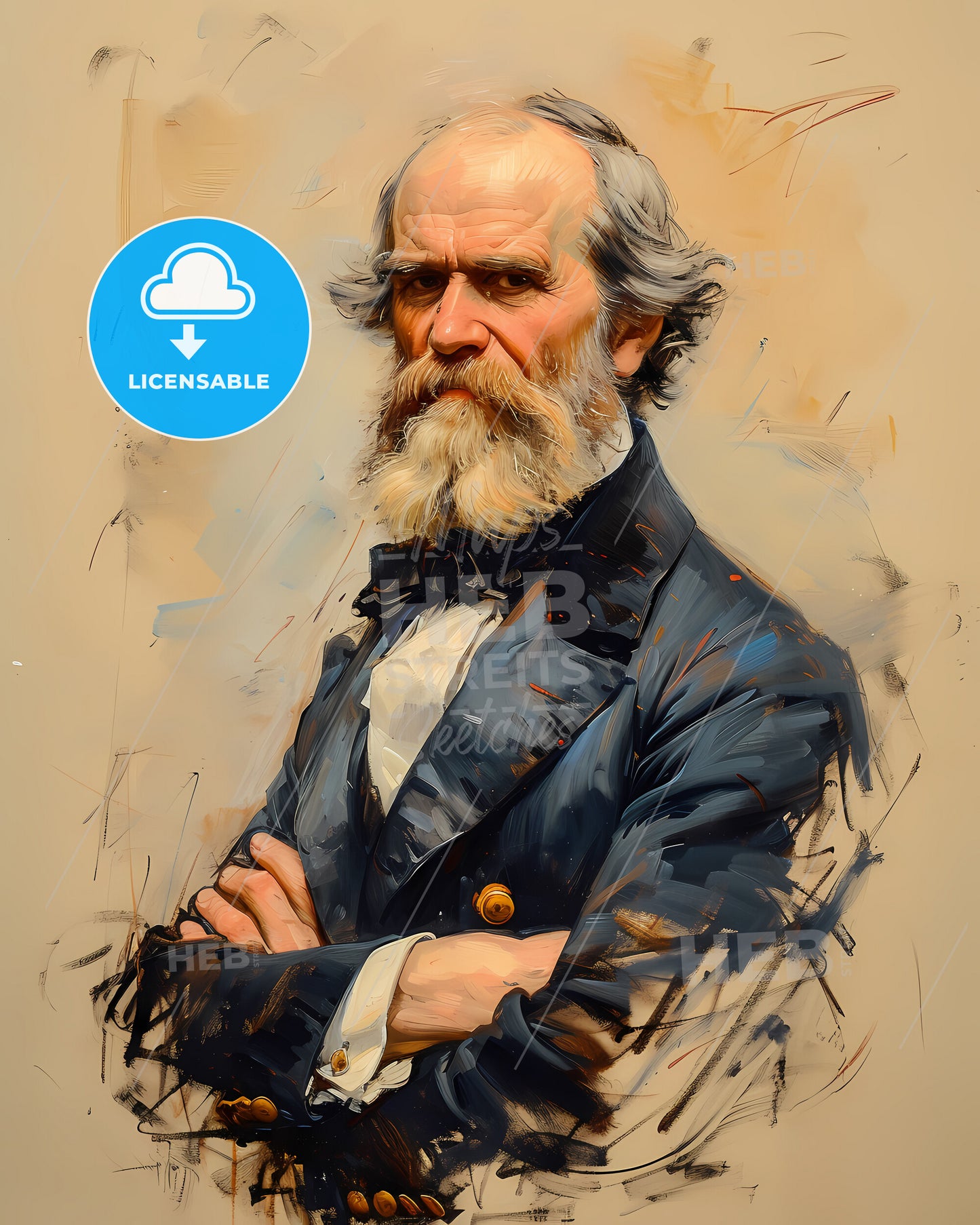 Charles, Darwin, 1809 - 1882, a painting of a man with a beard and mustache