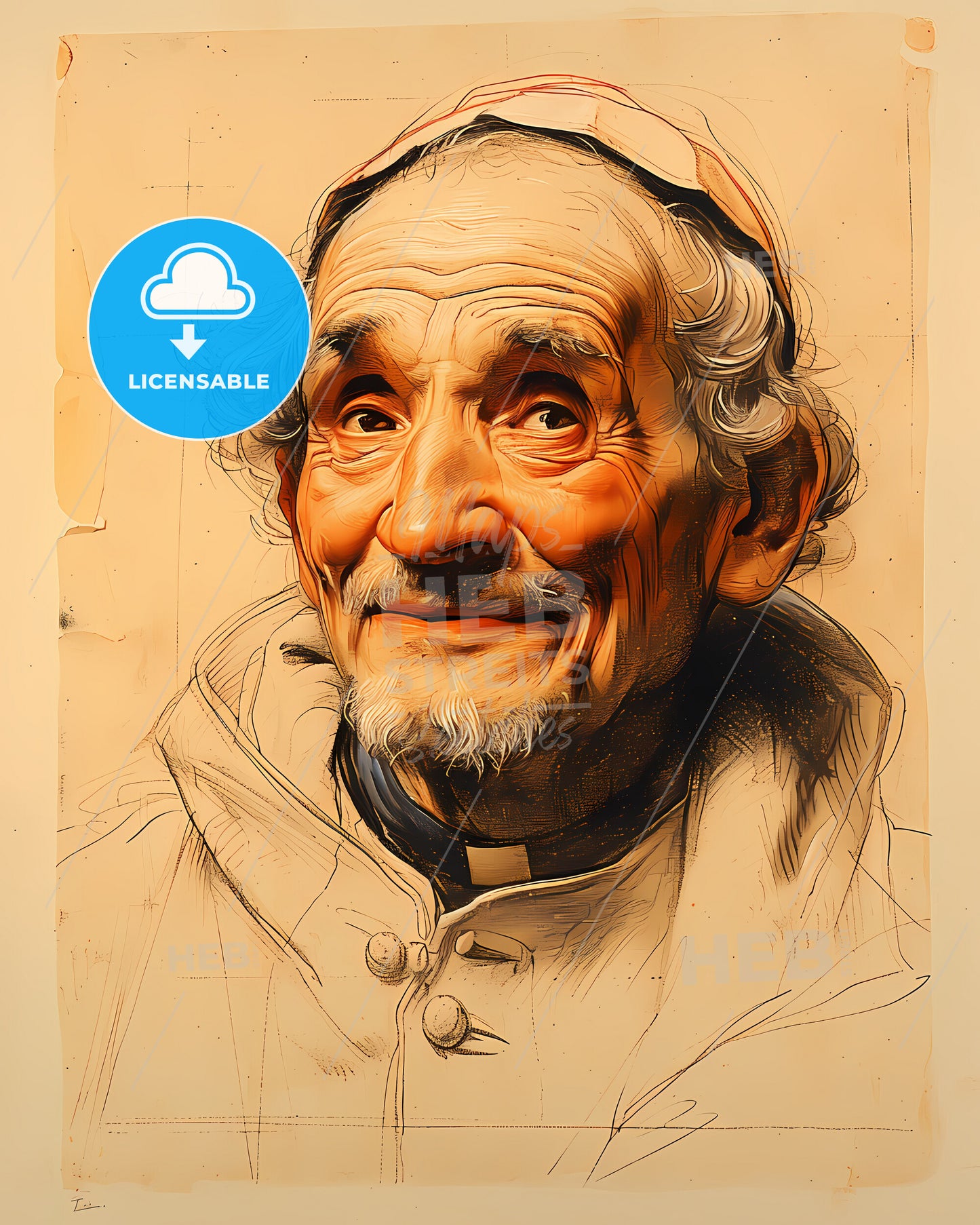 Gerbert of Aurillac, Pope Sylvester II, c. 946 - 1003, a drawing of a man