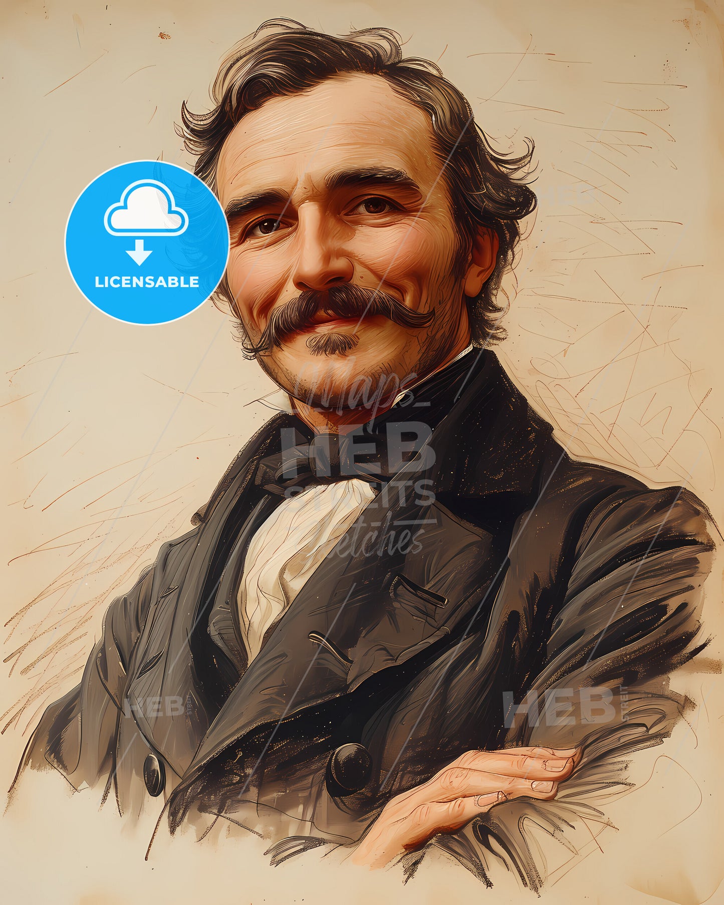 Léon, Gambetta, 1838 - 1882, a man with a mustache and a bow tie