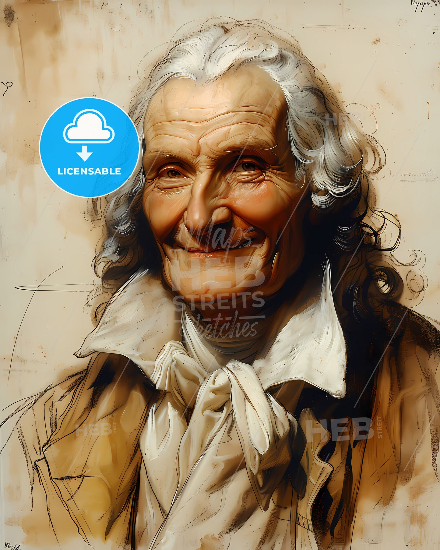 George, Anson, 1697 - 1762, a painting of a man with long white hair