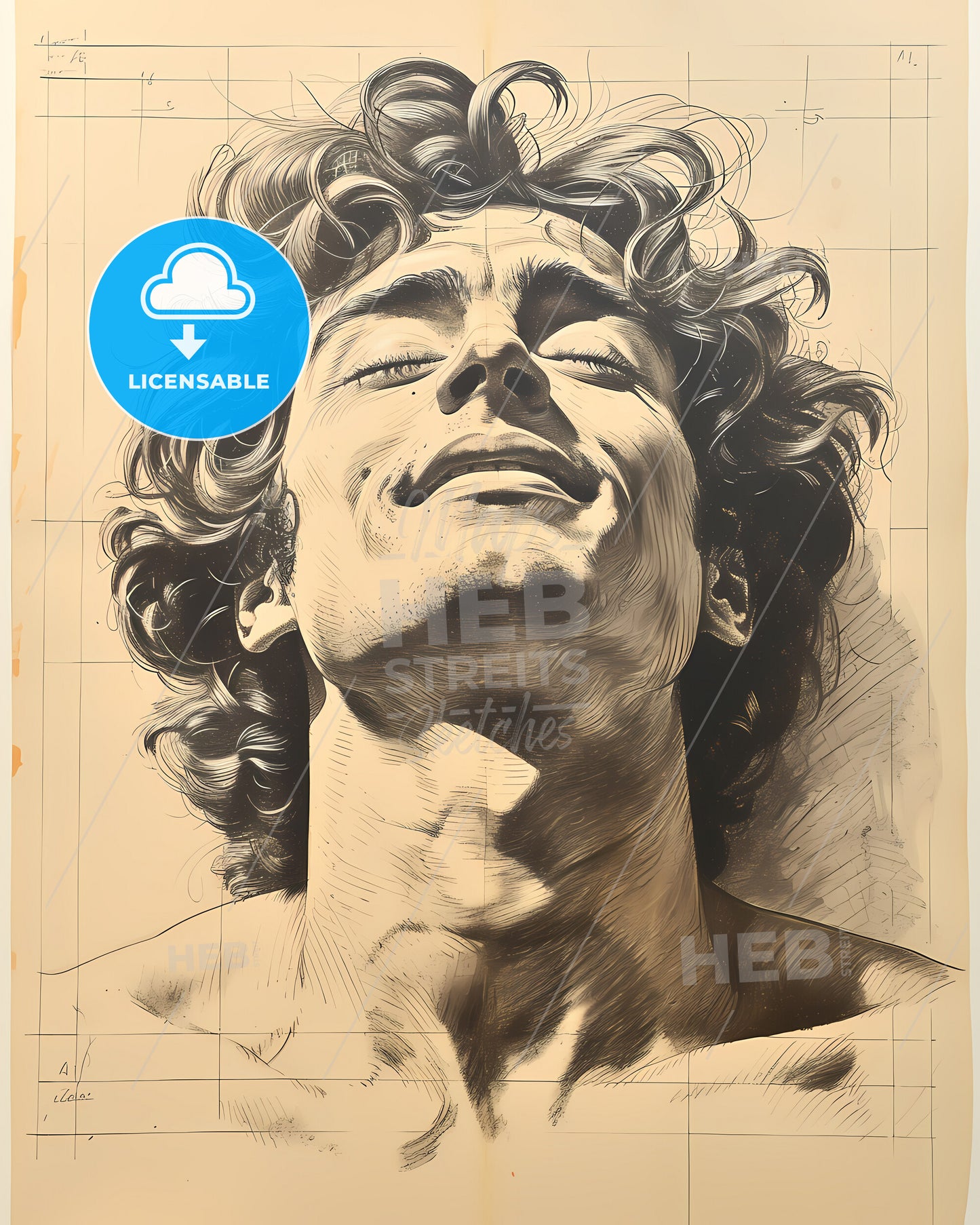 Andrea, Mantegna, c. 1431 - 1506, a drawing of a man with curly hair