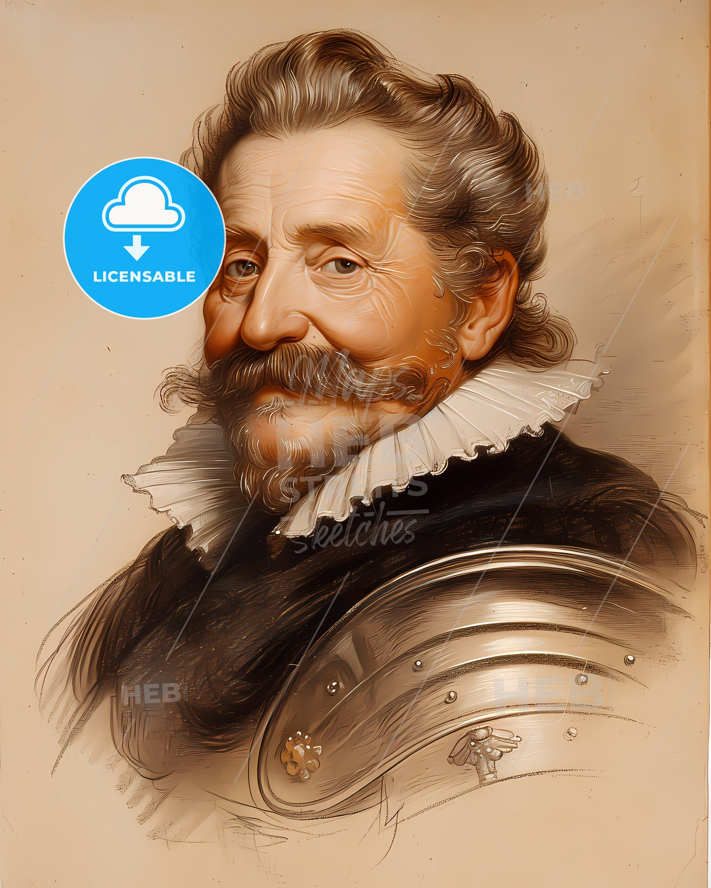 King of Spain, Philip IV, 1605 - 1665, a painting of a man with a mustache and a ruffled collar