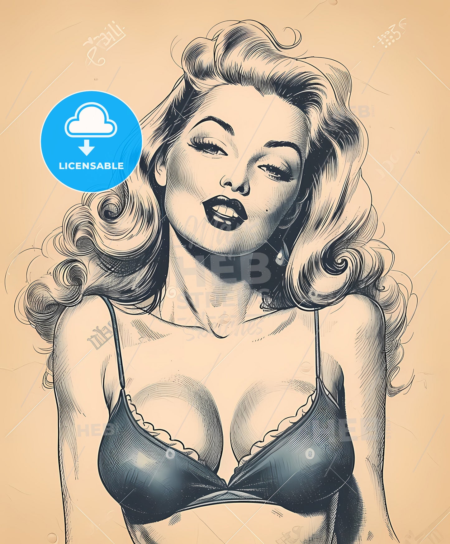 Pin-up, waitress, 1950s and 1940s fashion, a woman with long hair wearing a garment