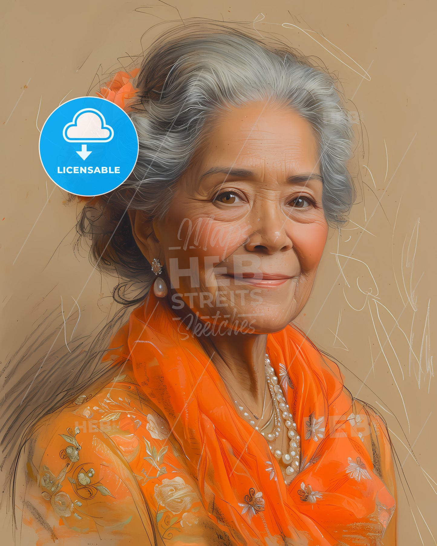 Queen, Emma of Hawaii, 1836 - 1885, a woman with a flower in her hair