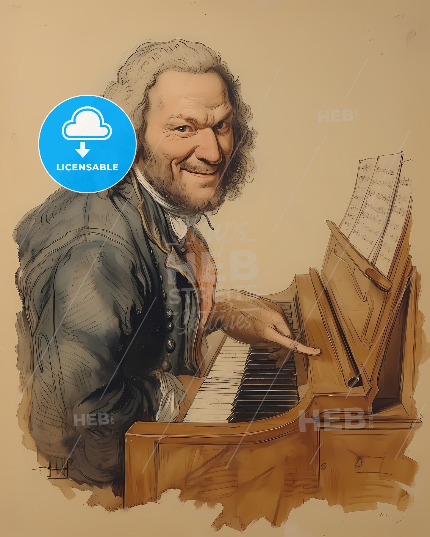 Johann Sebastian, Bach, 1685 - 1750, a man playing a piano