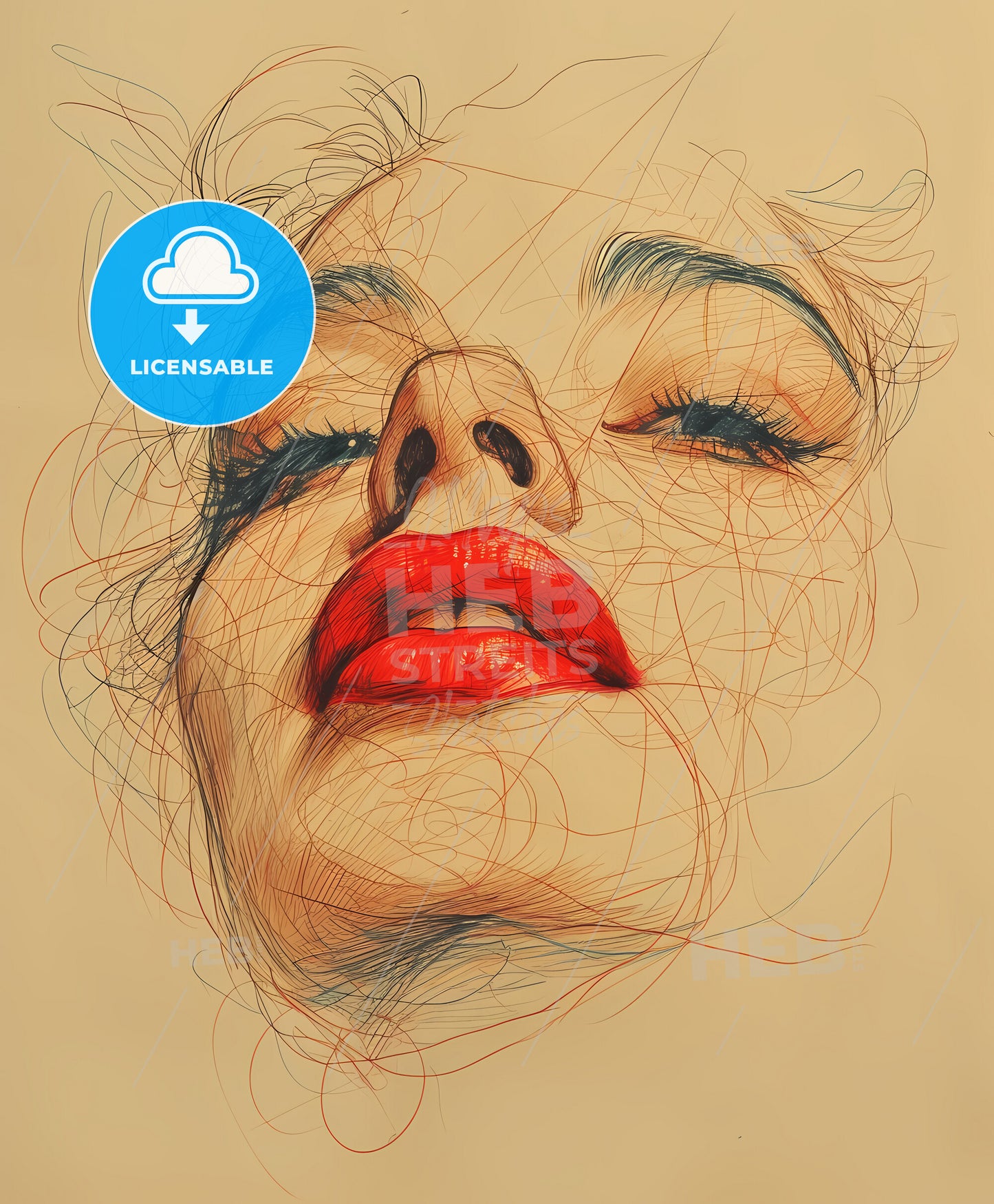 film, noir, vintage pin-up art, a drawing of a woman_s face