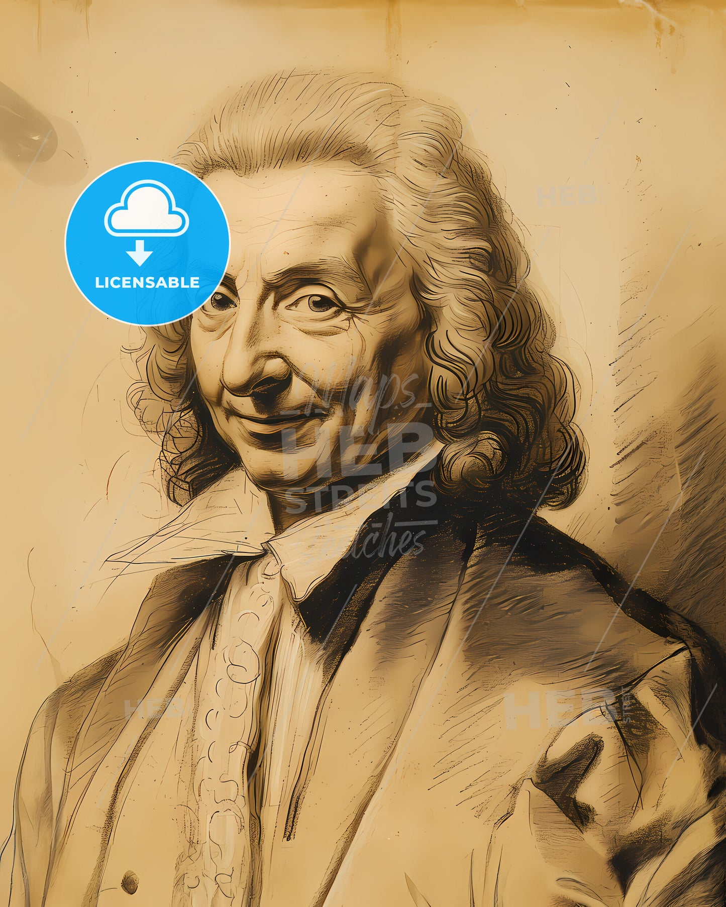 Isaac, Newton, 1643 - 1727, a drawing of a man