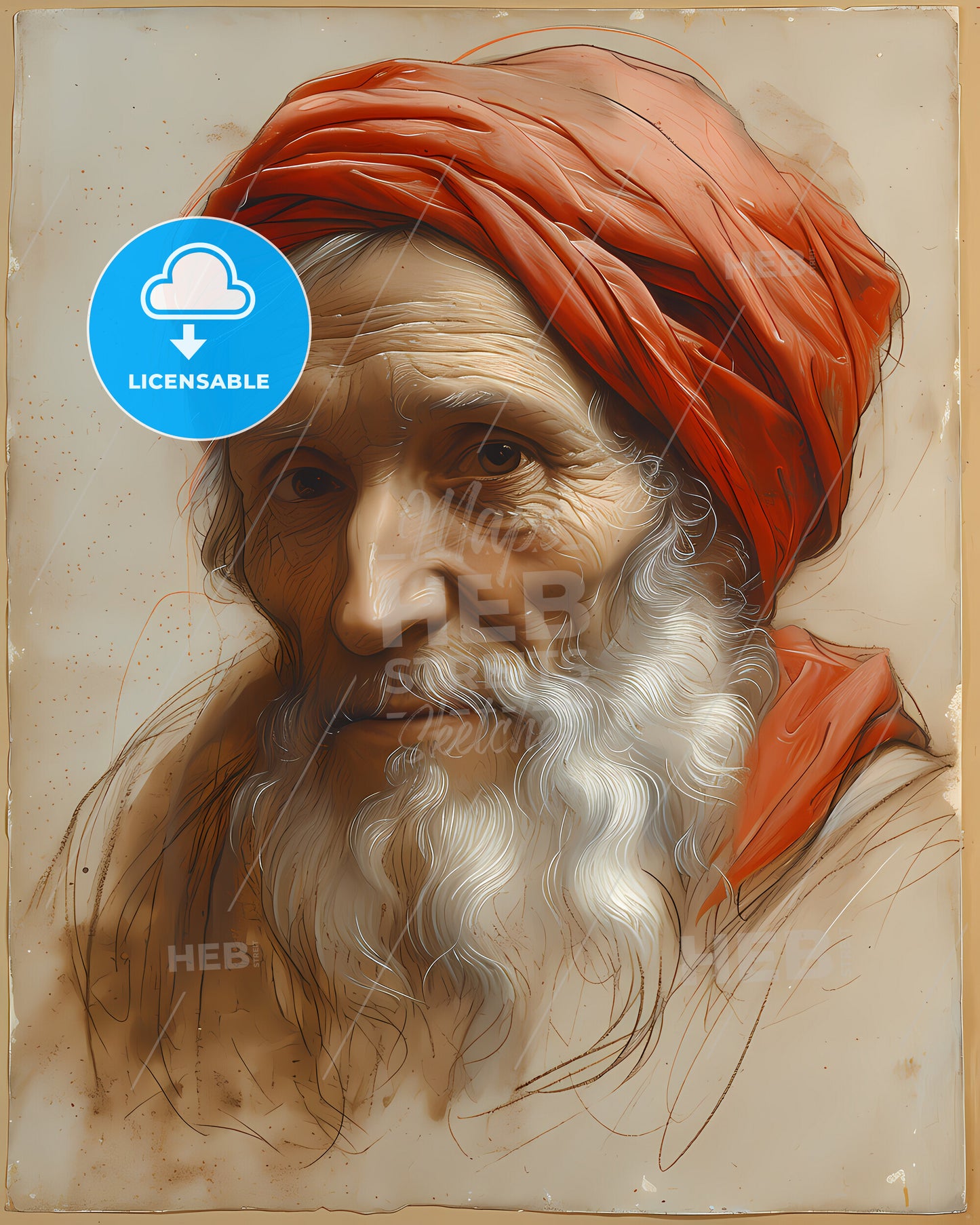 Giotto, di Bondone, c. 1266 - 1337, a painting of a man with a red head wrap