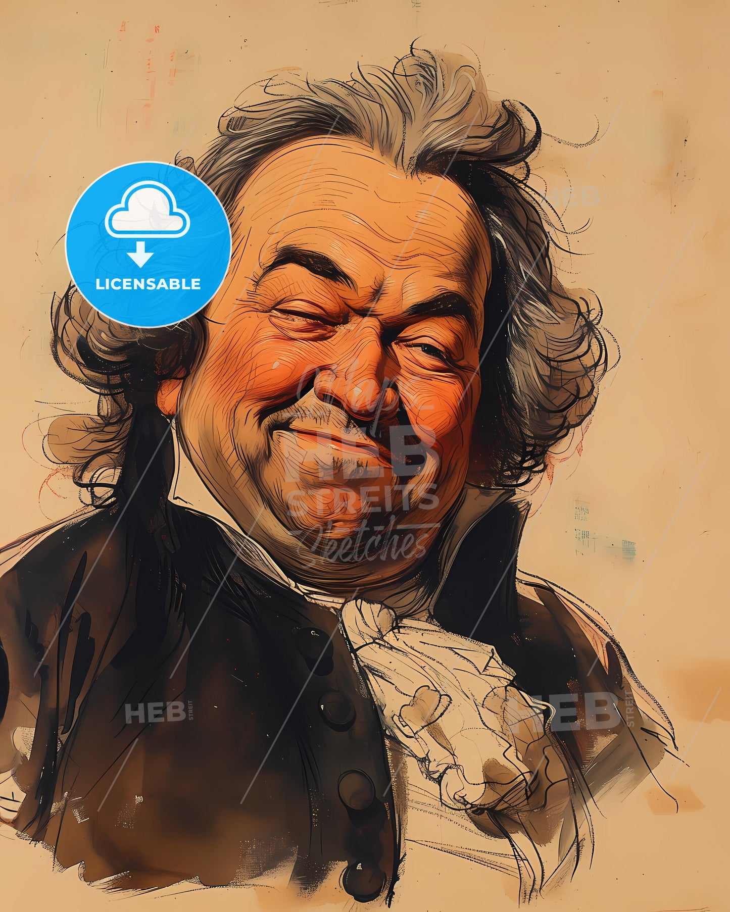 Johann Sebastian, Bach, 1685 - 1750, a man with long hair wearing a black jacket