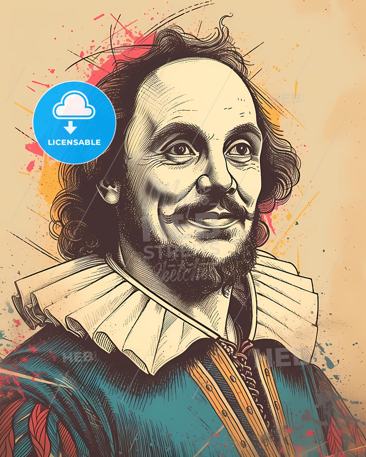 William, Shakespeare, 1564 - 1616, a drawing of a man with a beard