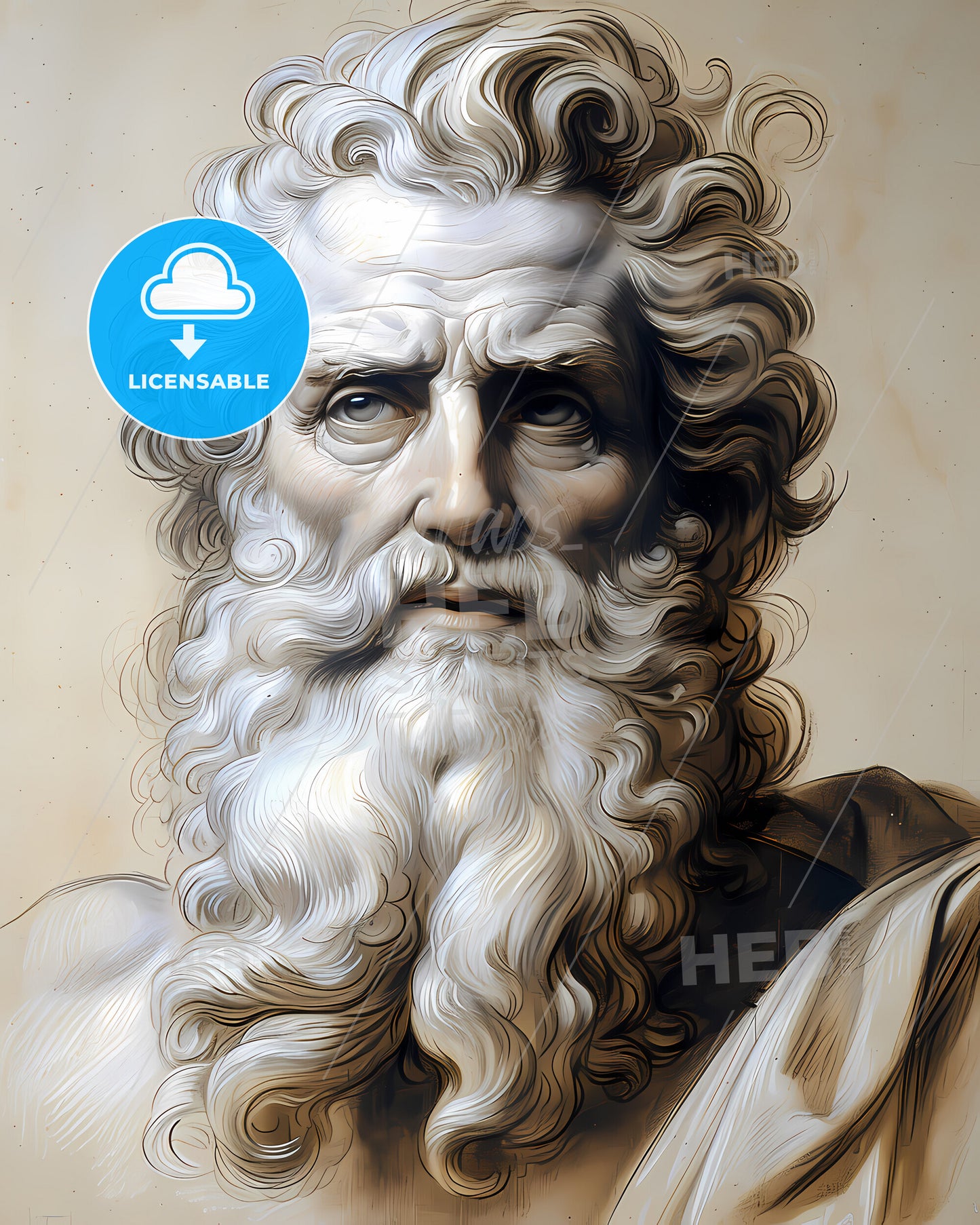 Zeus, King of the Gods, a painting of a man with a long beard