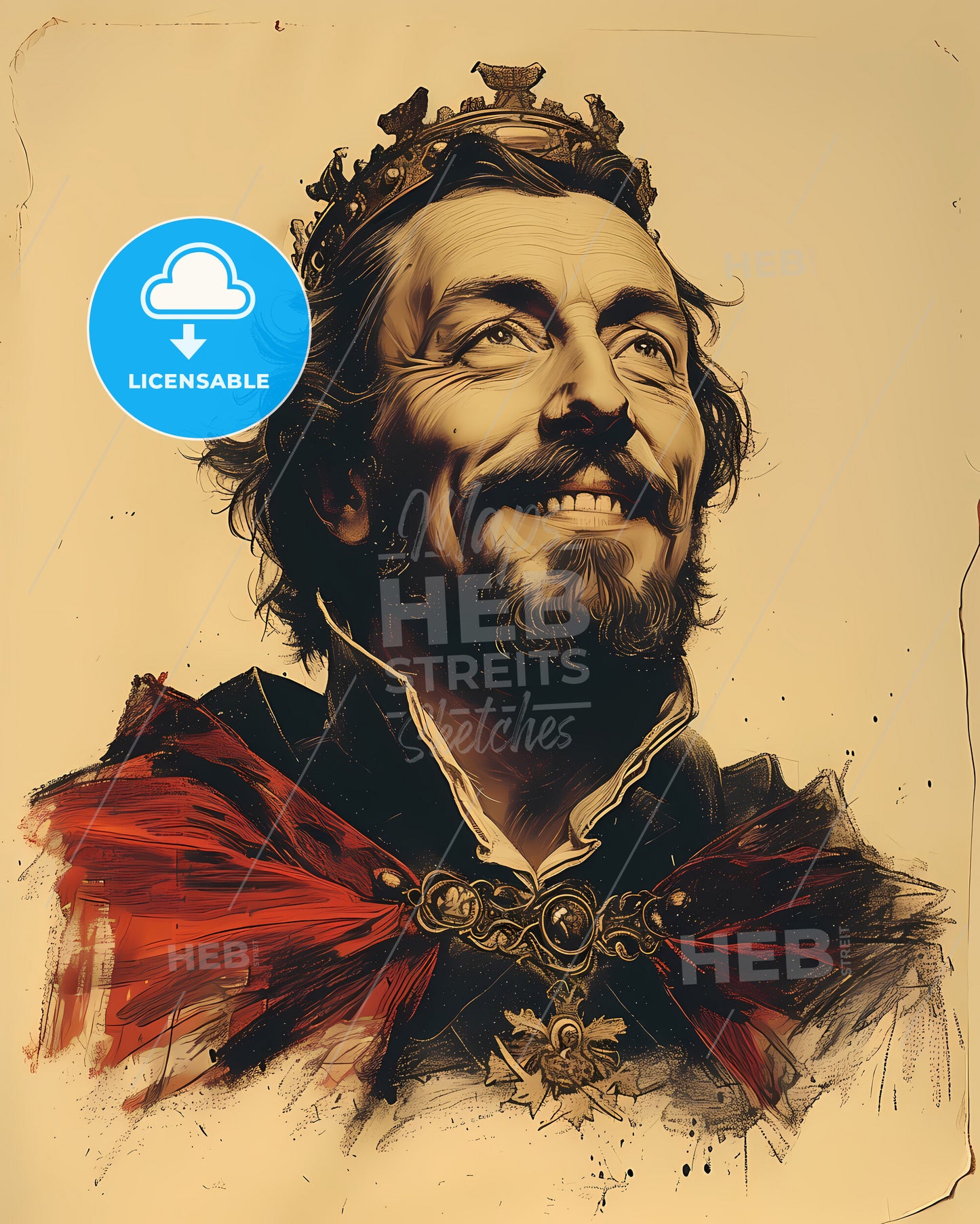 King of England, Henry V, 1386 - 1422, a man with a crown and a cape