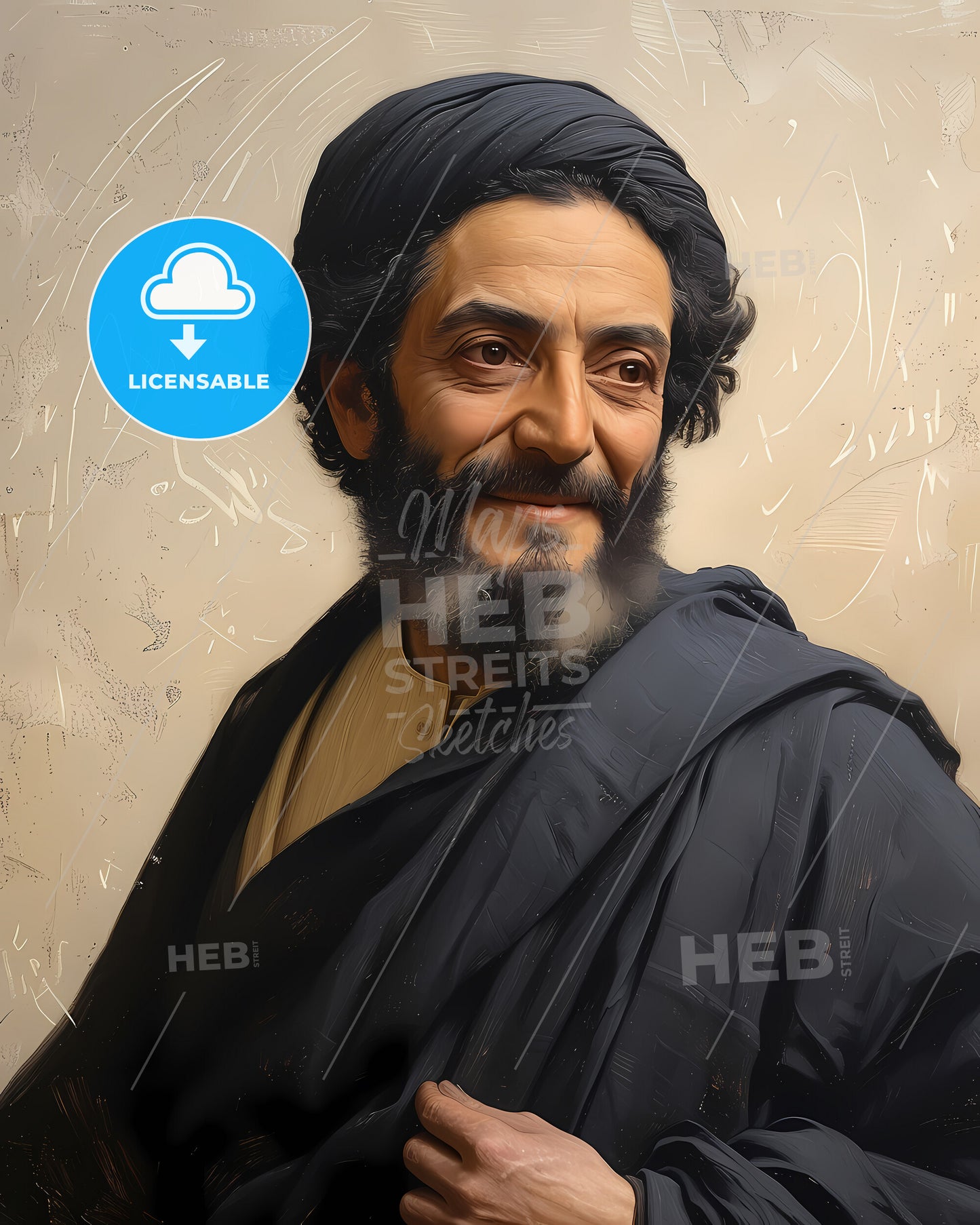 Al-Farabi, 872 - 950, a man with a beard and a black robe