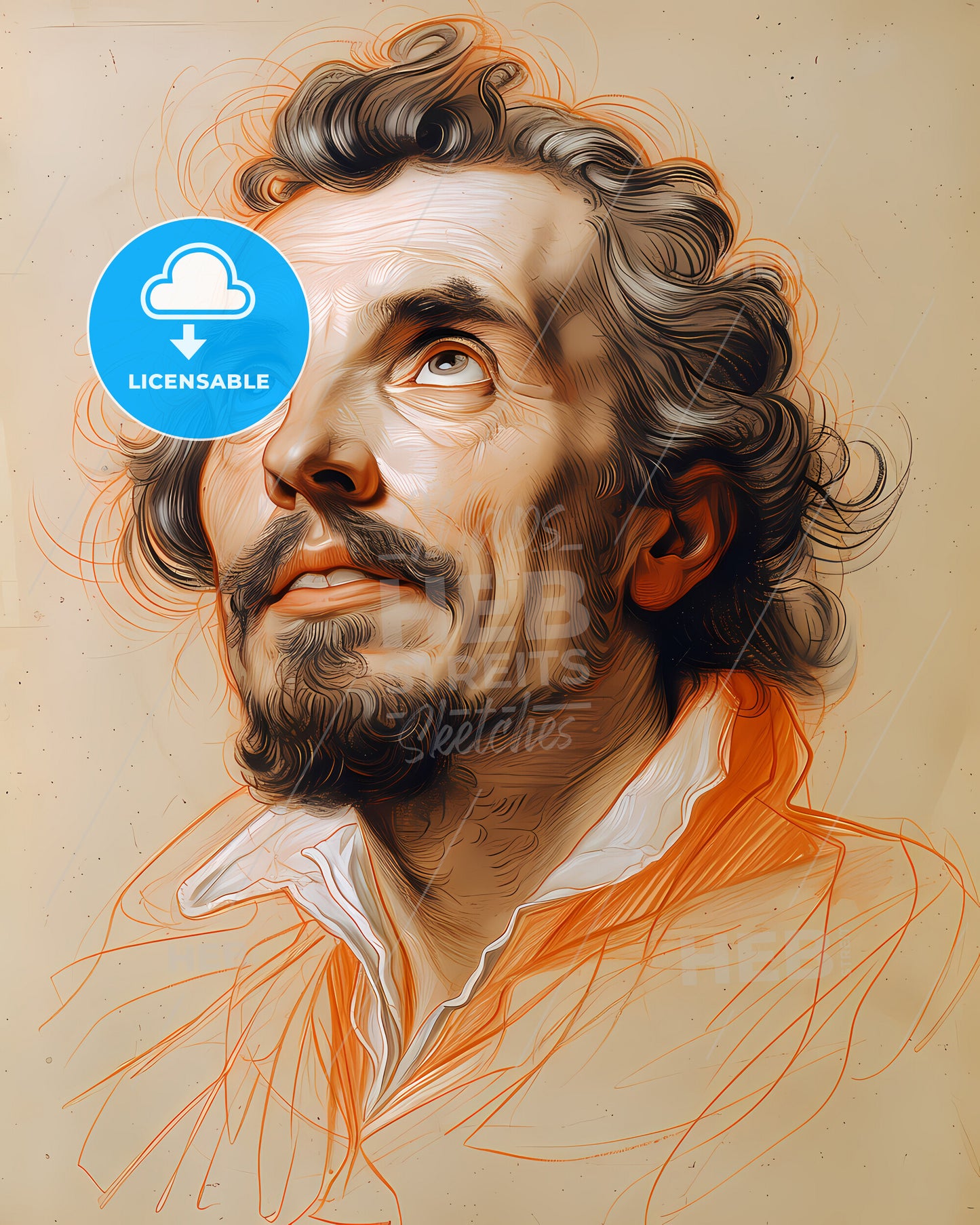 Francesco, Cavalli, 1602 - 1676, a drawing of a man looking up