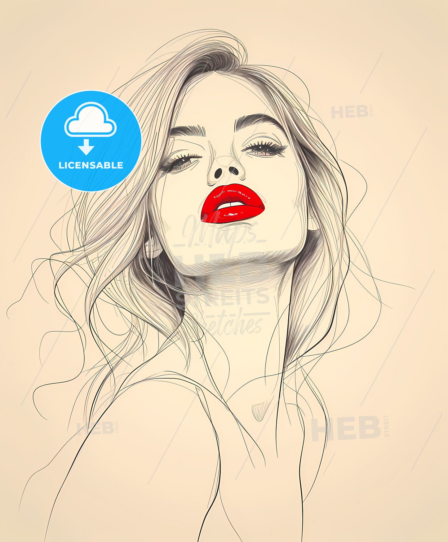 film, noir, vintage pin-up art, a woman with red lips