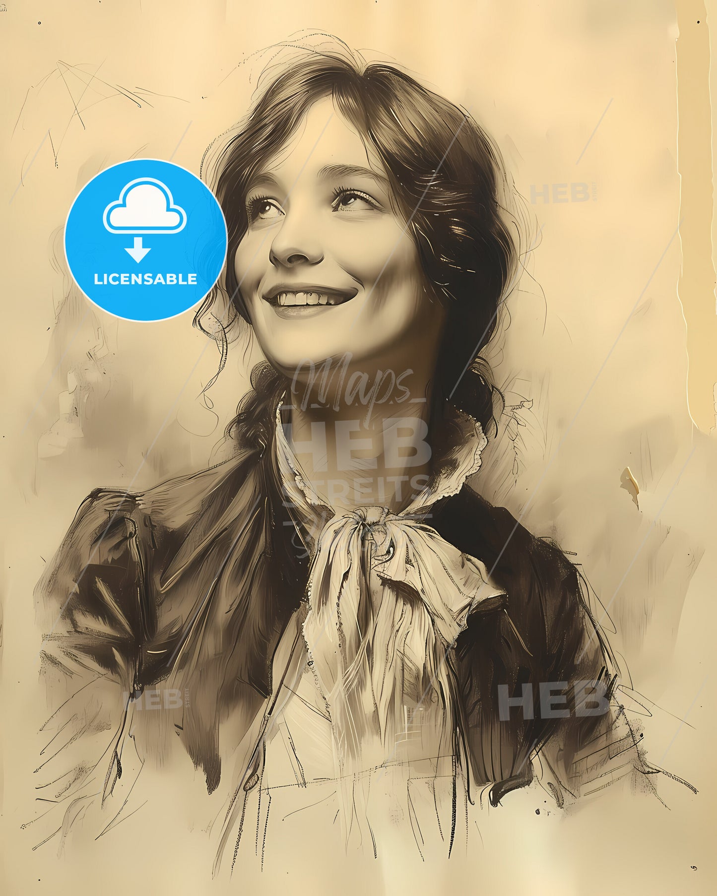 Elizabeth, Barrett Browning, 1806 - 1861, a drawing of a woman smiling