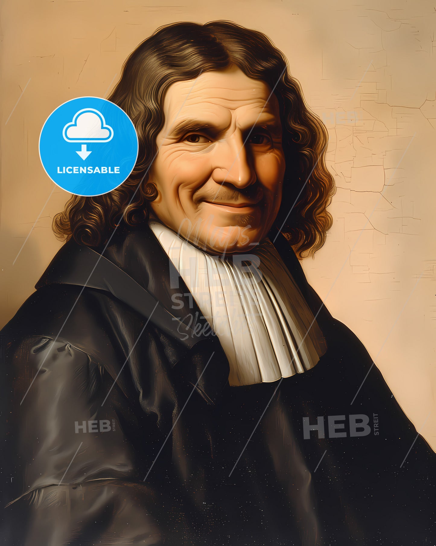 Dietrich, Buxtehude, 1637 - 1707, a man with long curly hair wearing a black robe