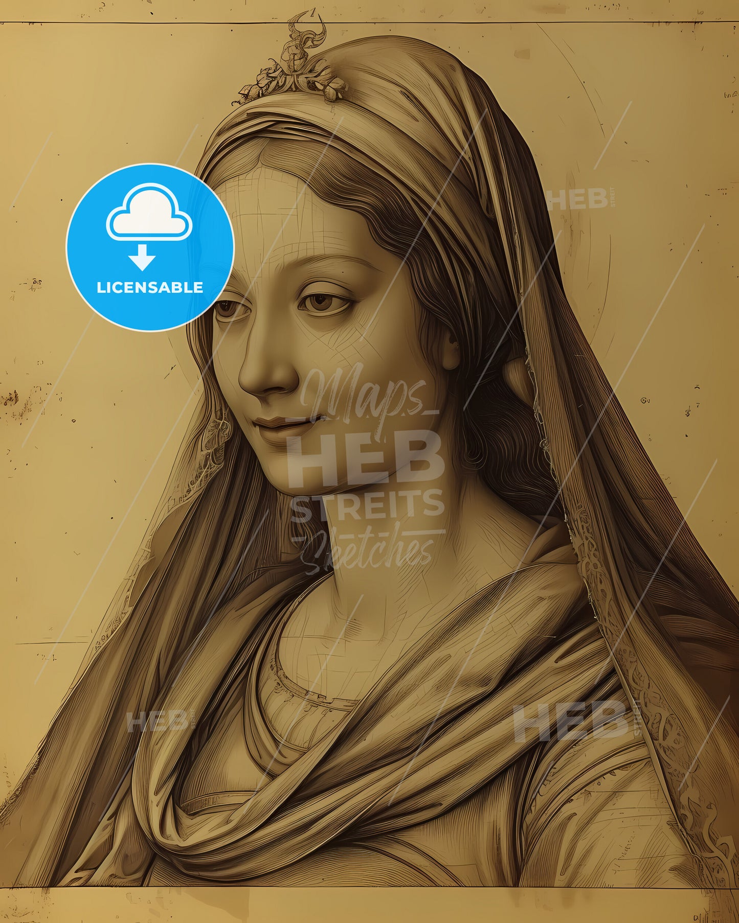 Eleanor, of Provence, c. 1223 - 1291, a drawing of a woman wearing a headdress