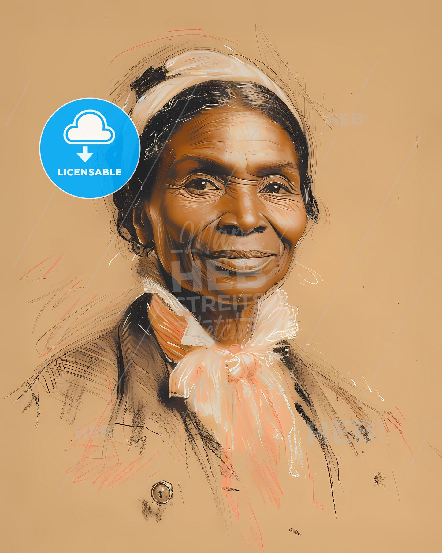 Sojourner, Truth, c. 1797- c. 1883, a drawing of a woman smiling