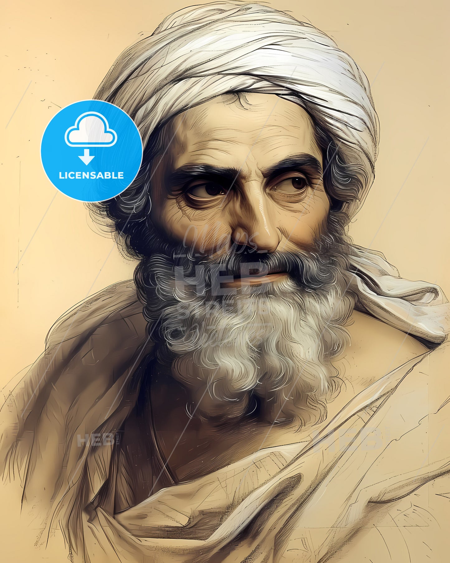 Al-Farabi, 872 - 950, a man with a white beard