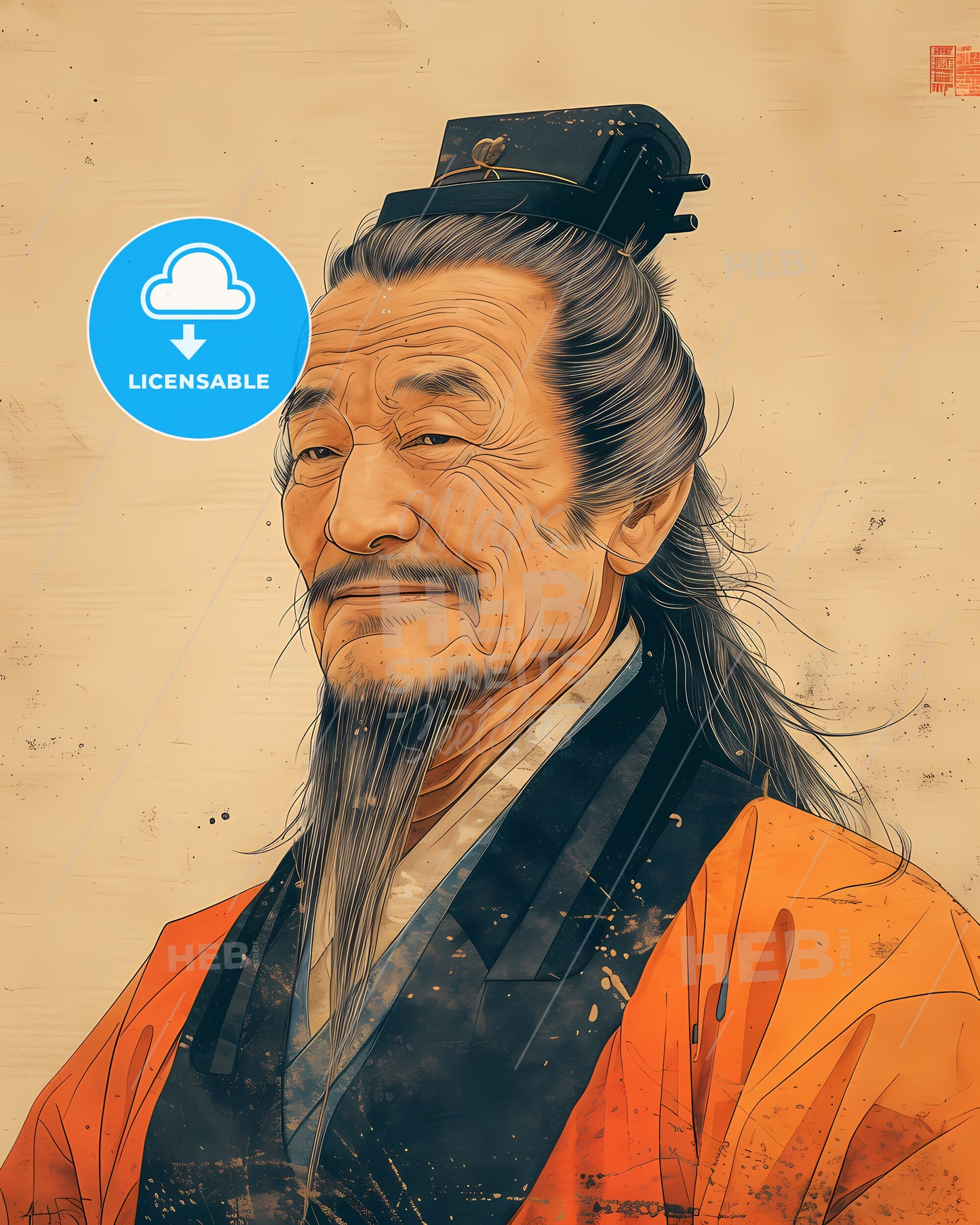 Zheng He, 1371 - 1433, a man with long hair and a hat