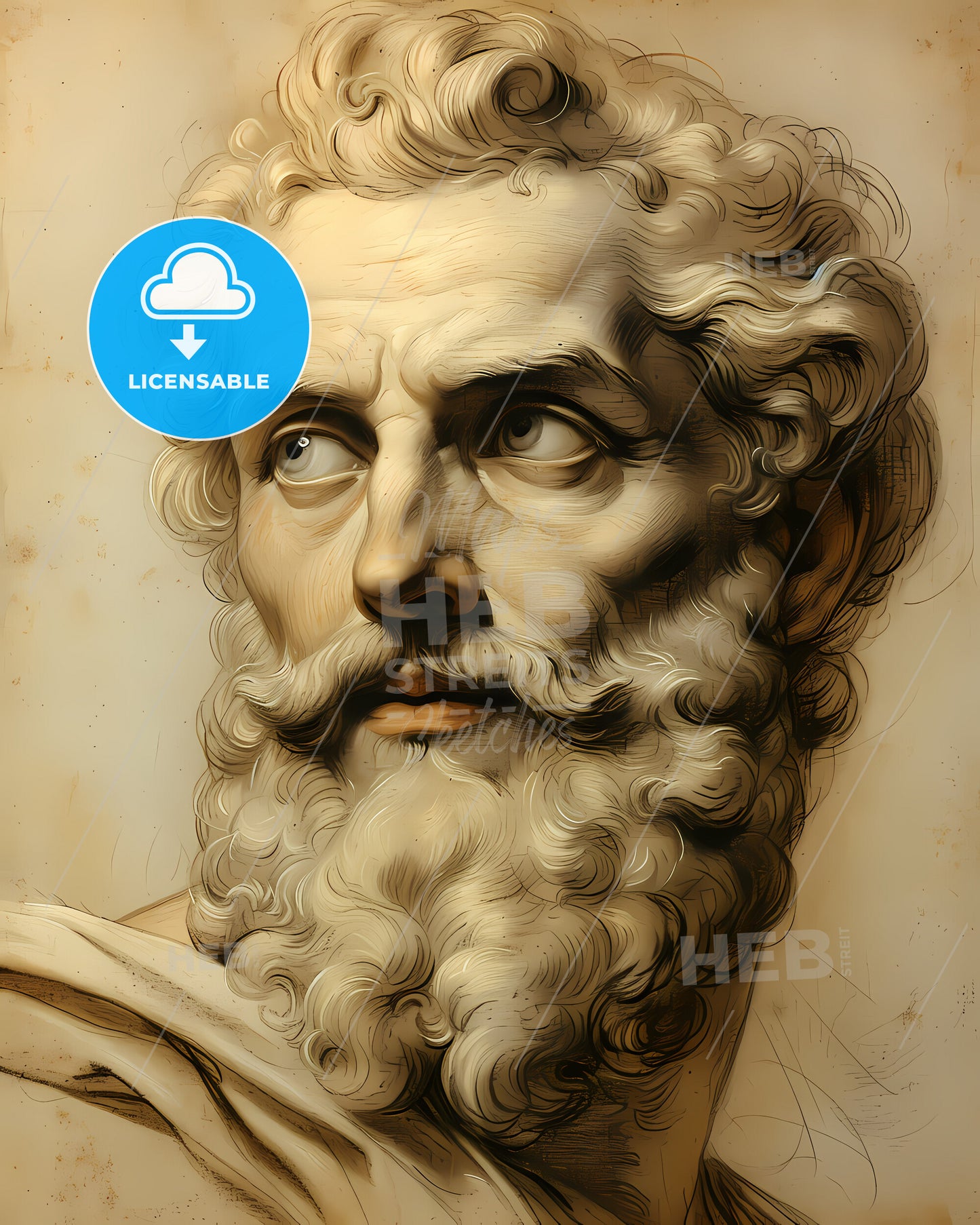 Zeus, King of the Gods, a drawing of a man with a beard