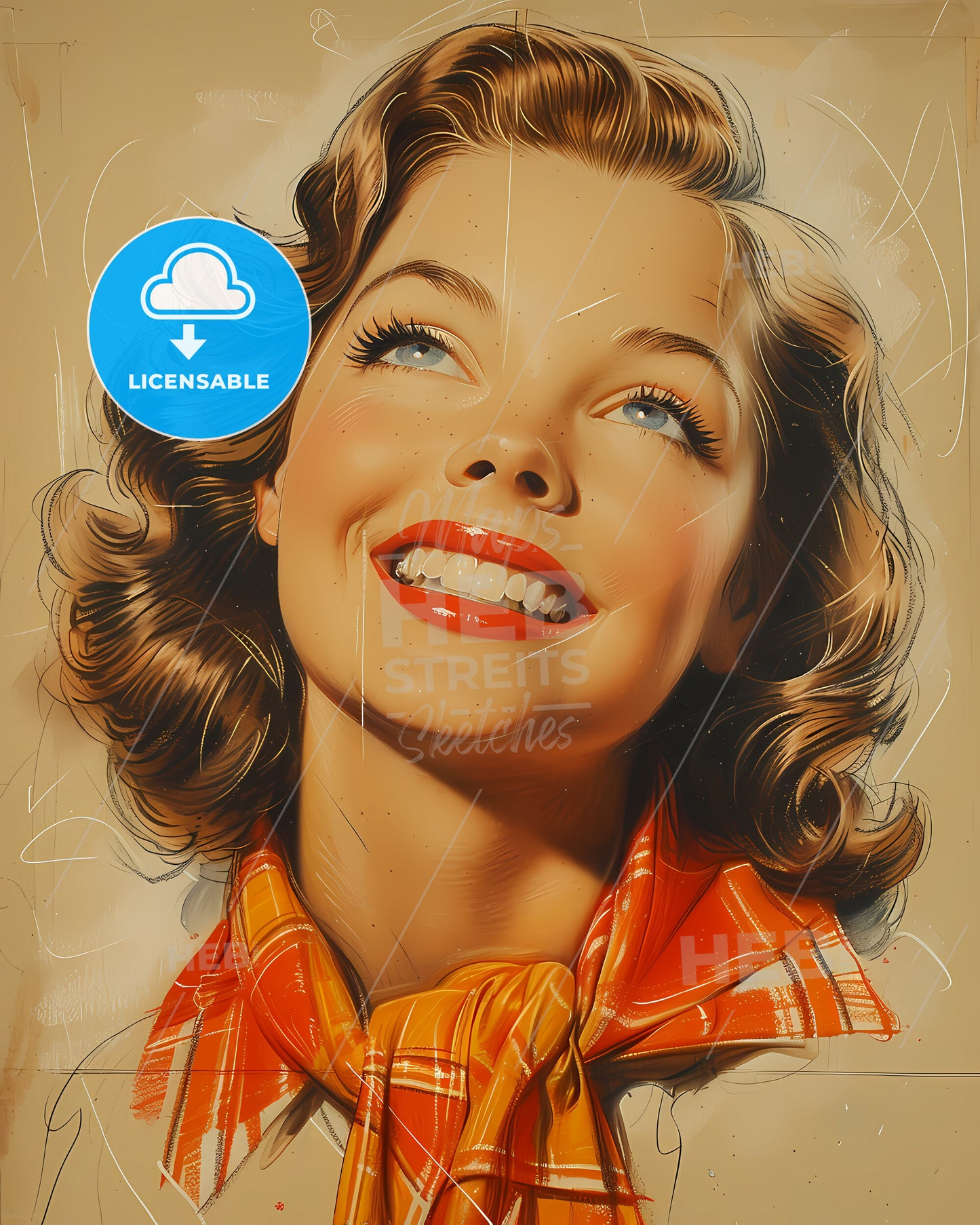 Lillian, Russell, 1860 - 1922, a woman with curly hair and red lipstick smiling