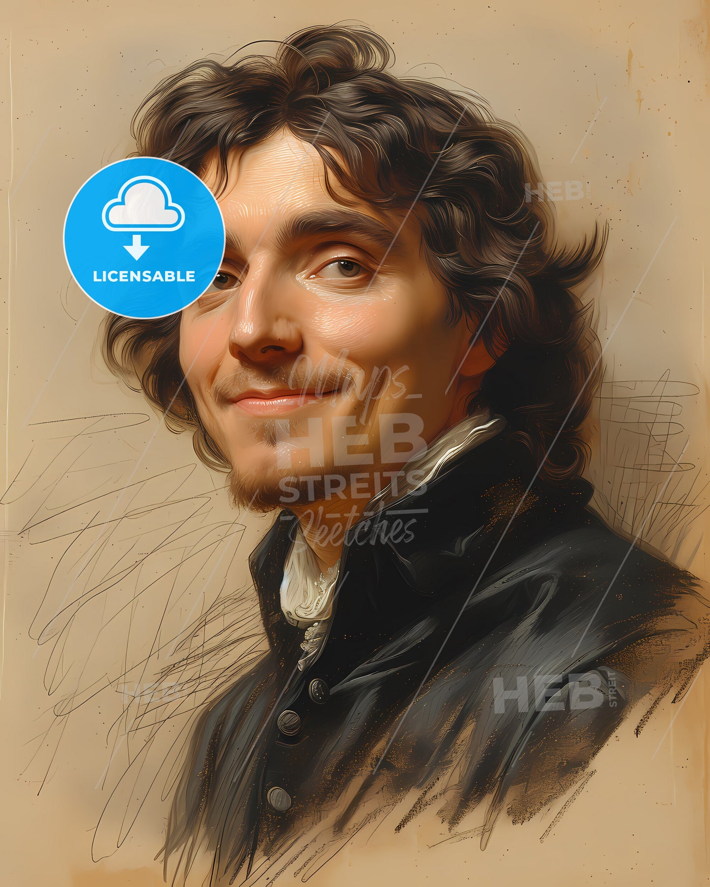 Francesco, Cavalli, 1602 - 1676, a man with curly hair smiling