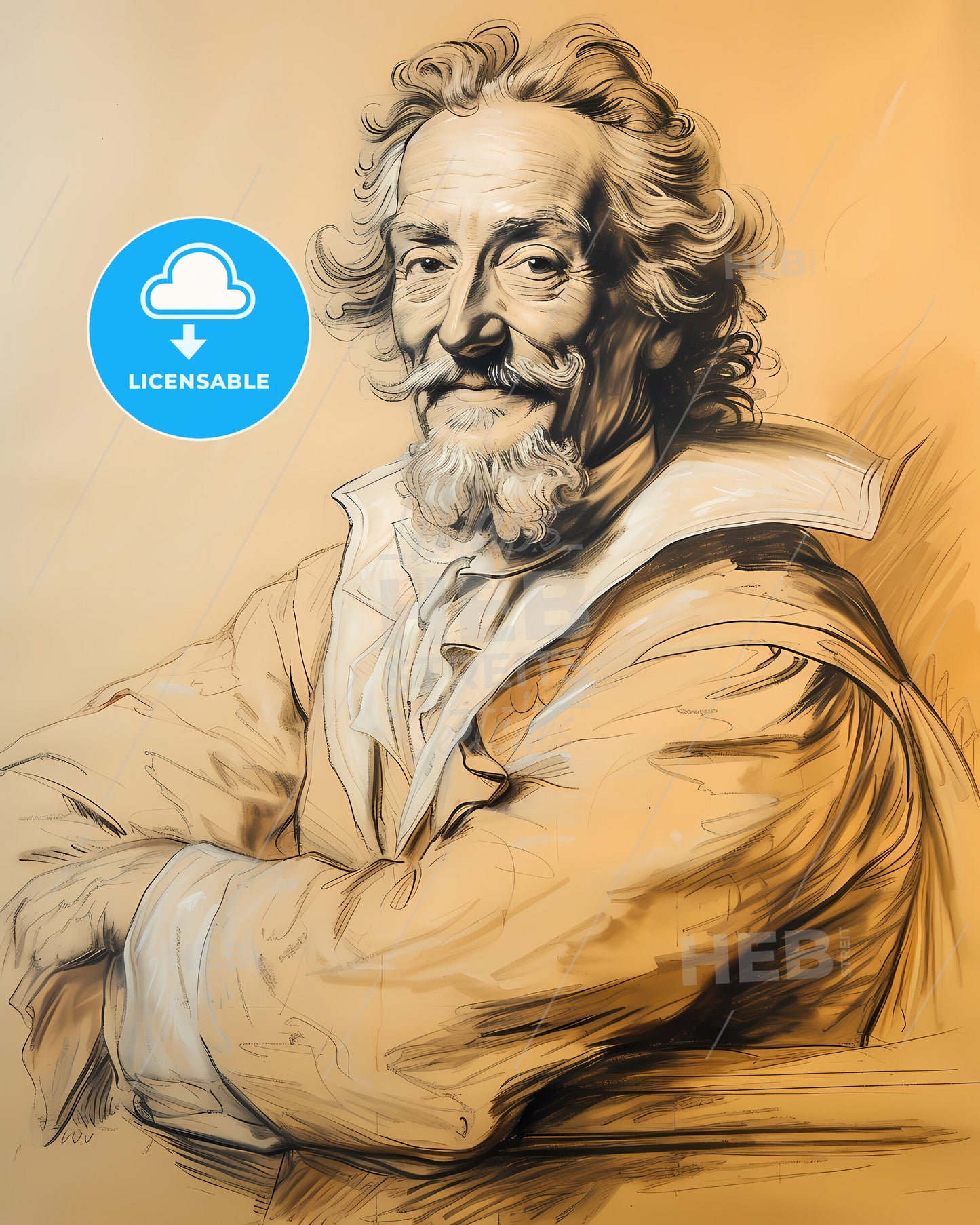 John, Milton, 1608 - 1674, a drawing of a man with his arms crossed