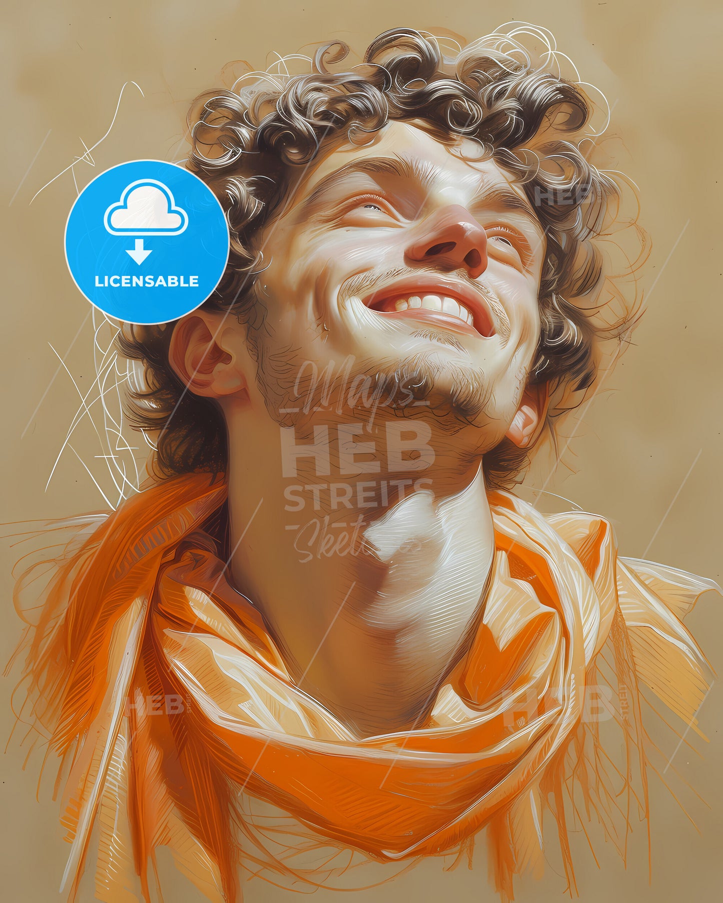 Gian, Lorenzo Bernini, 1598 - 1680, a man with curly hair and a scarf looking up