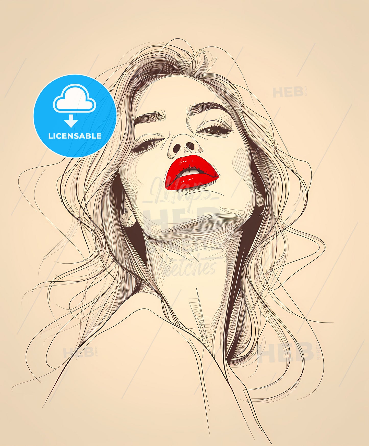 film, noir, vintage pin-up art, a woman with red lips