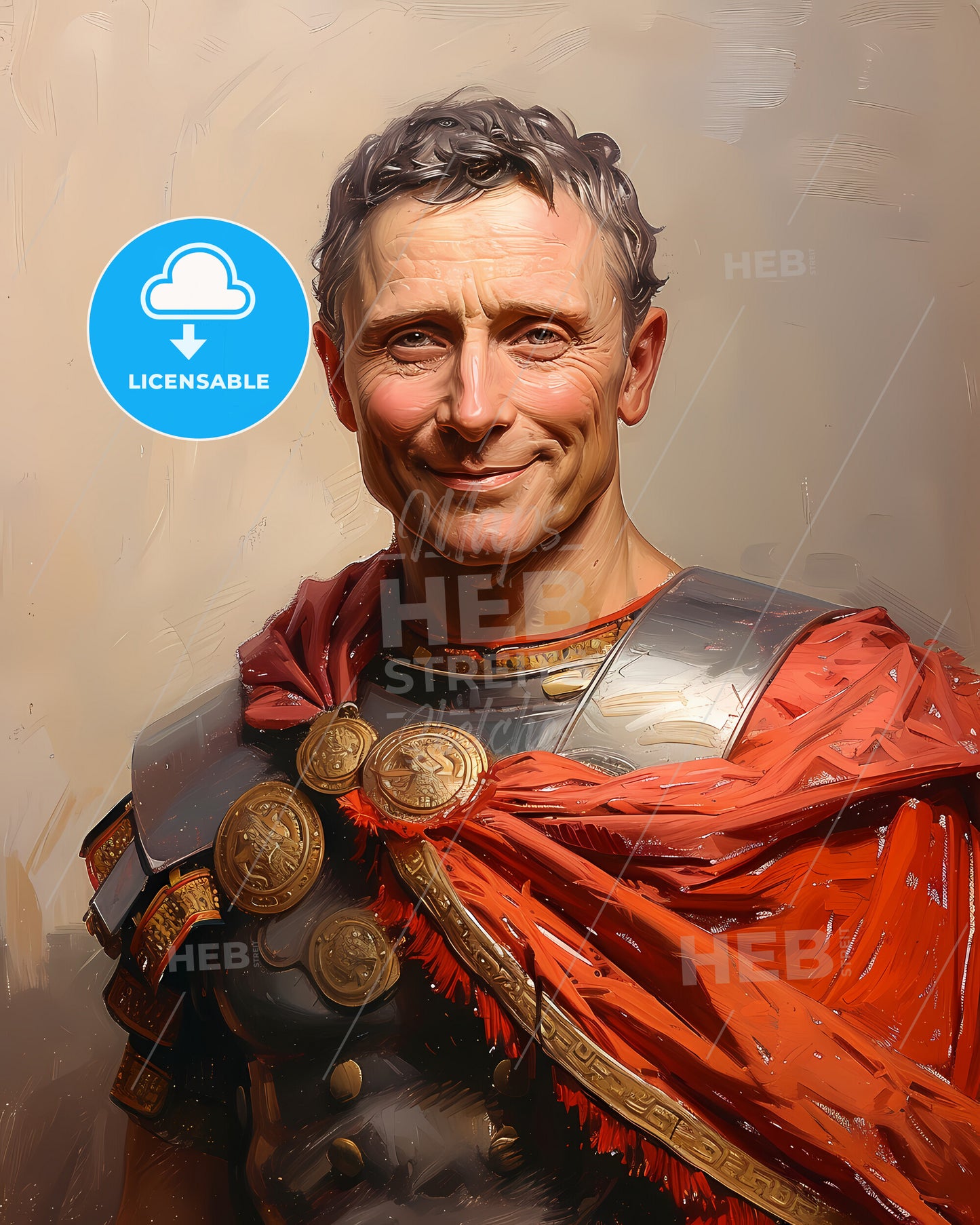 Julius, Caesar, 100 BCE - 44 BCE, a man in armor with red cape