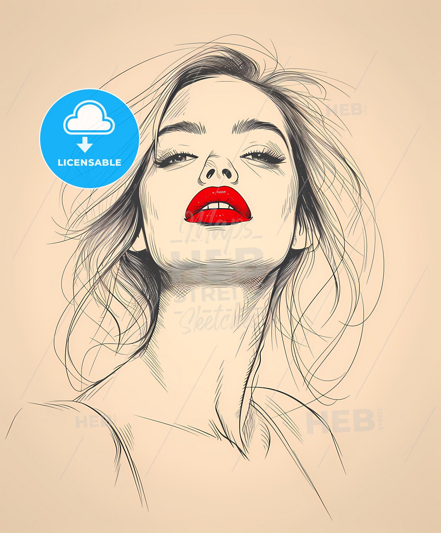 film, noir, vintage pin-up art, a woman with red lips