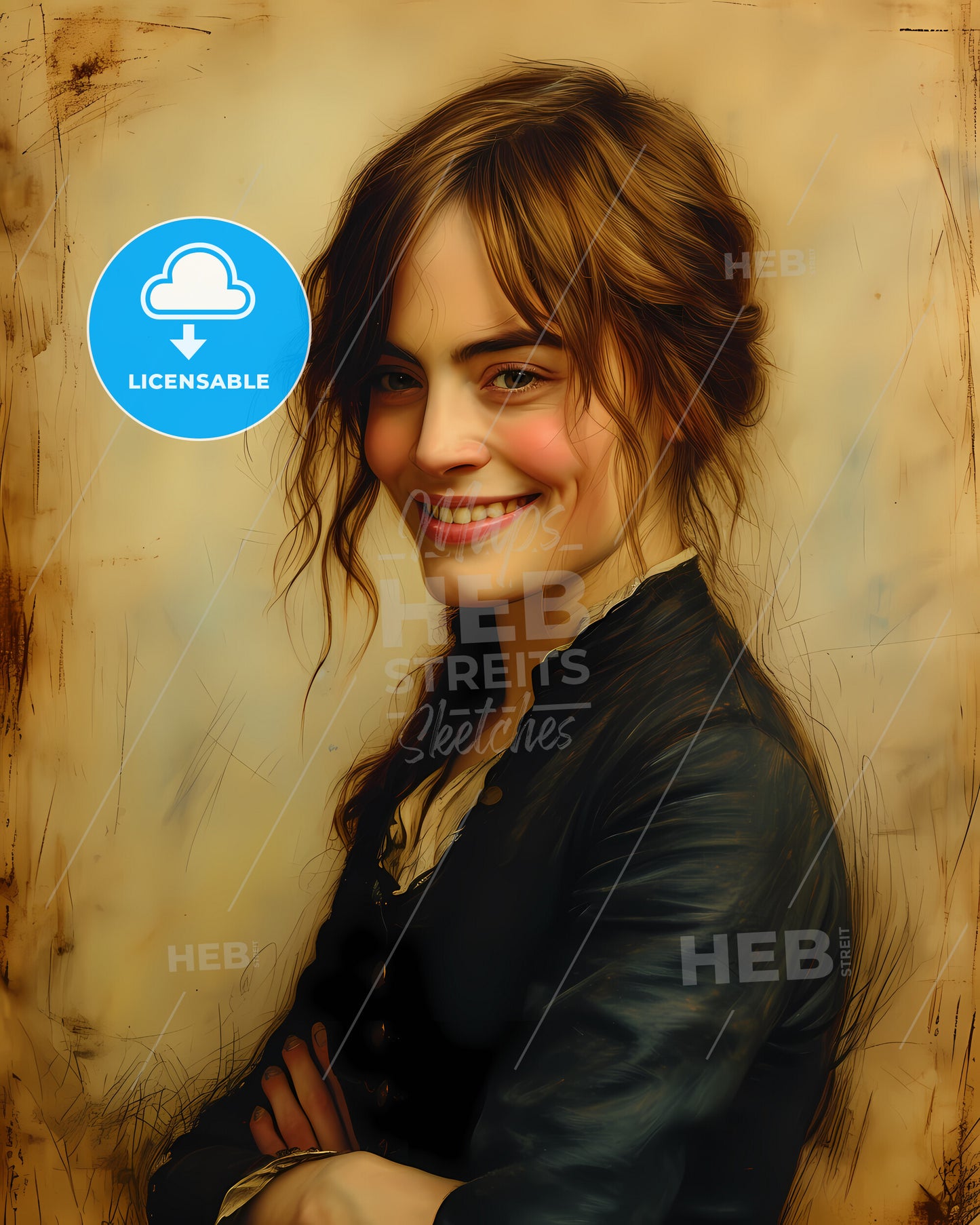 Emily, Brontë, 1818 - 1848, a woman smiling with her arms crossed