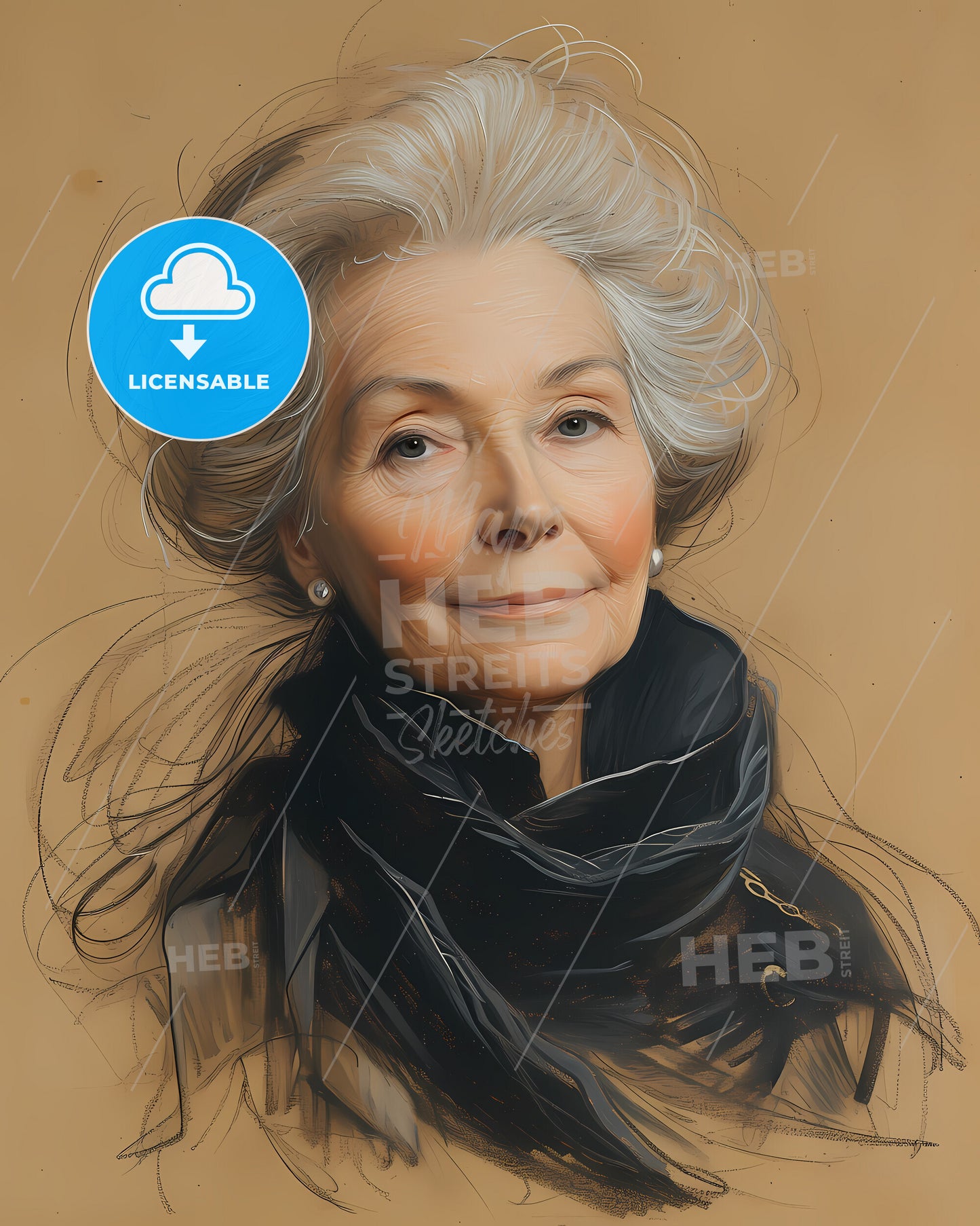 Empress, Elizabeth of Russia, 1709 - 1762, a woman with white hair and a scarf