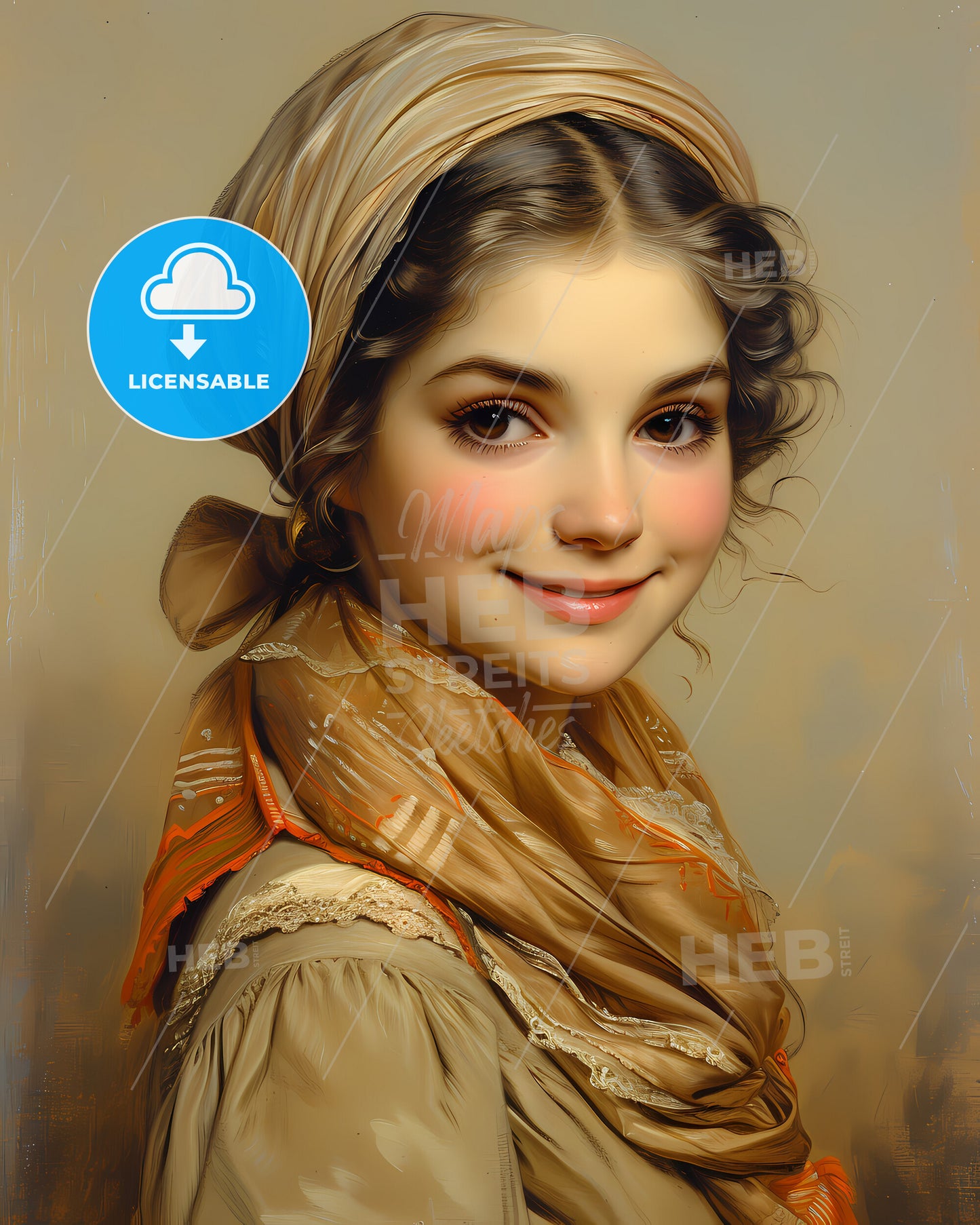 Empress, Elizabeth of Russia, 1709 - 1762, a girl with a scarf on her head