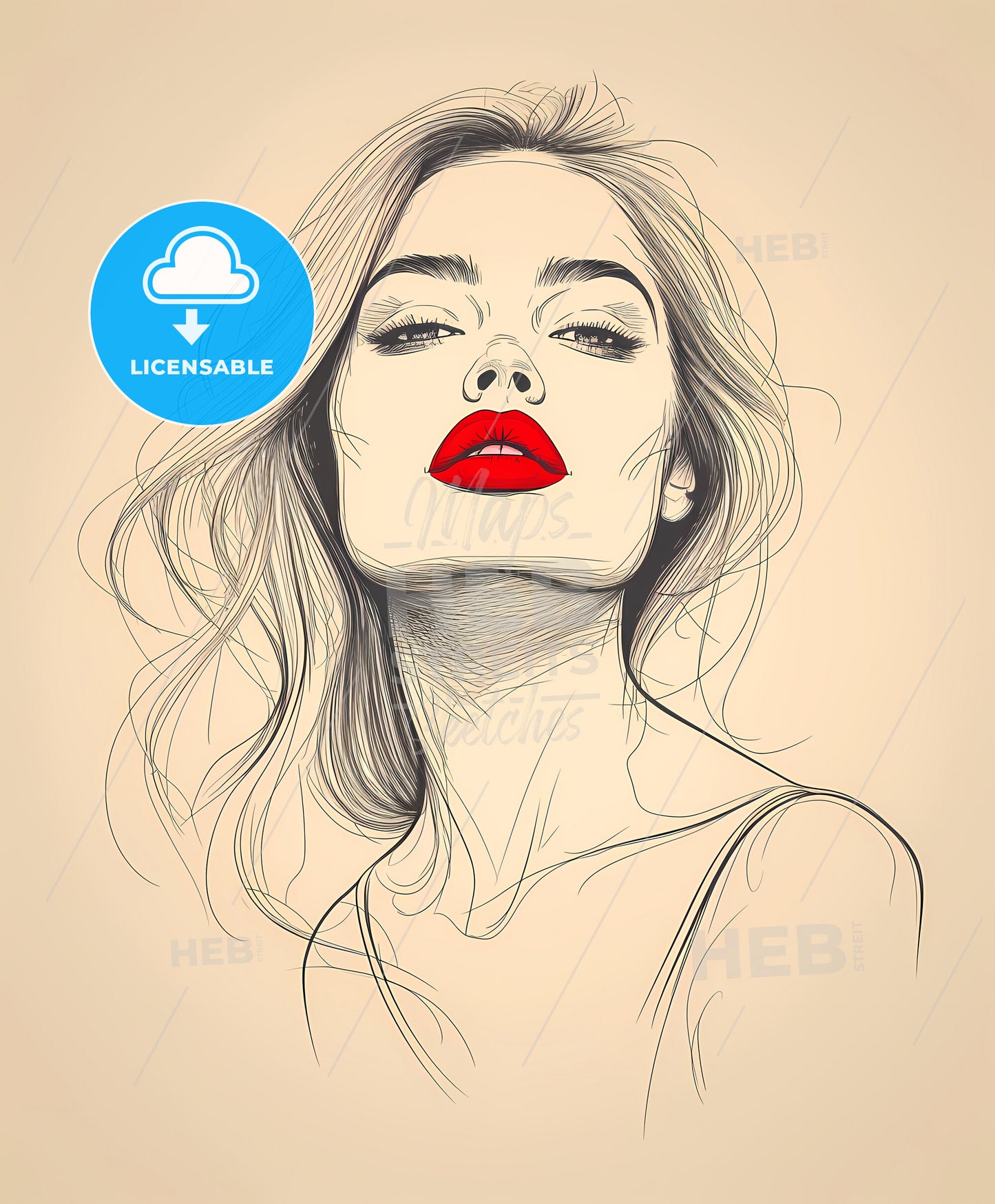 film, noir, vintage pin-up art, a woman with red lips