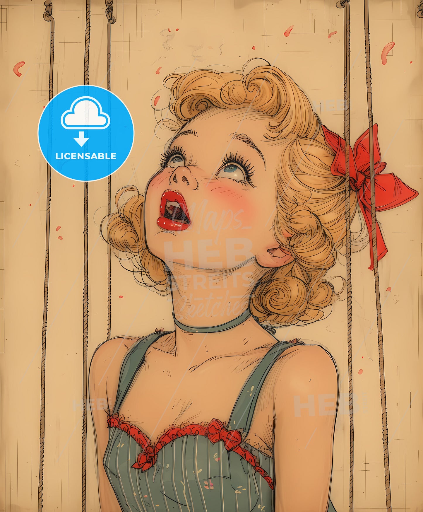 beautiful , girl, overdrawn lines, a cartoon of a girl looking up