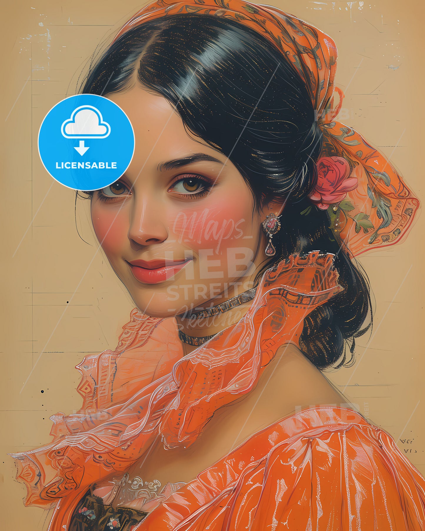 Isabella II, Queen of Spain, 1830 - 1904, a woman with a flower in her hair