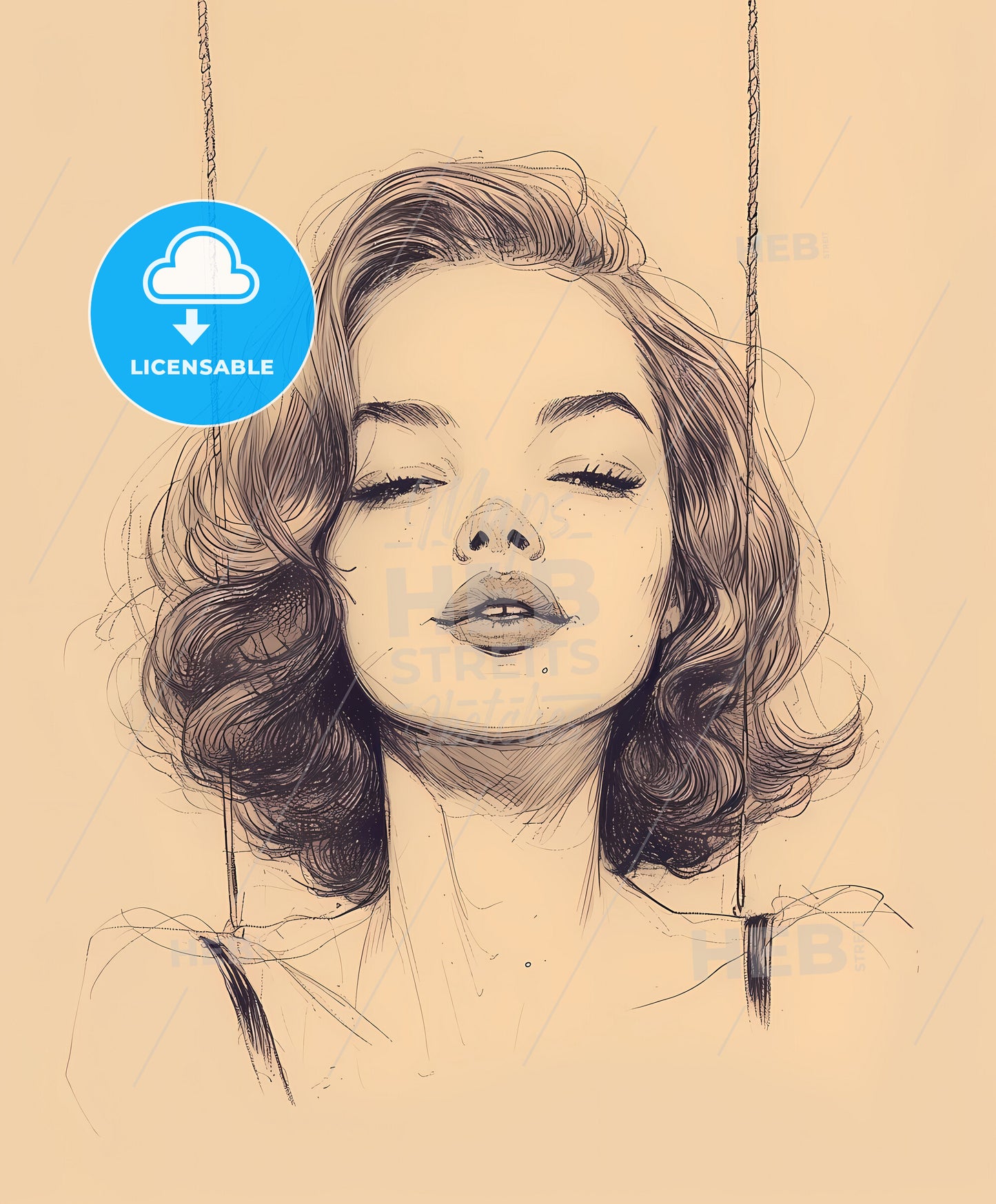 beautiful , girl, overdrawn lines, a drawing of a woman with her eyes closed