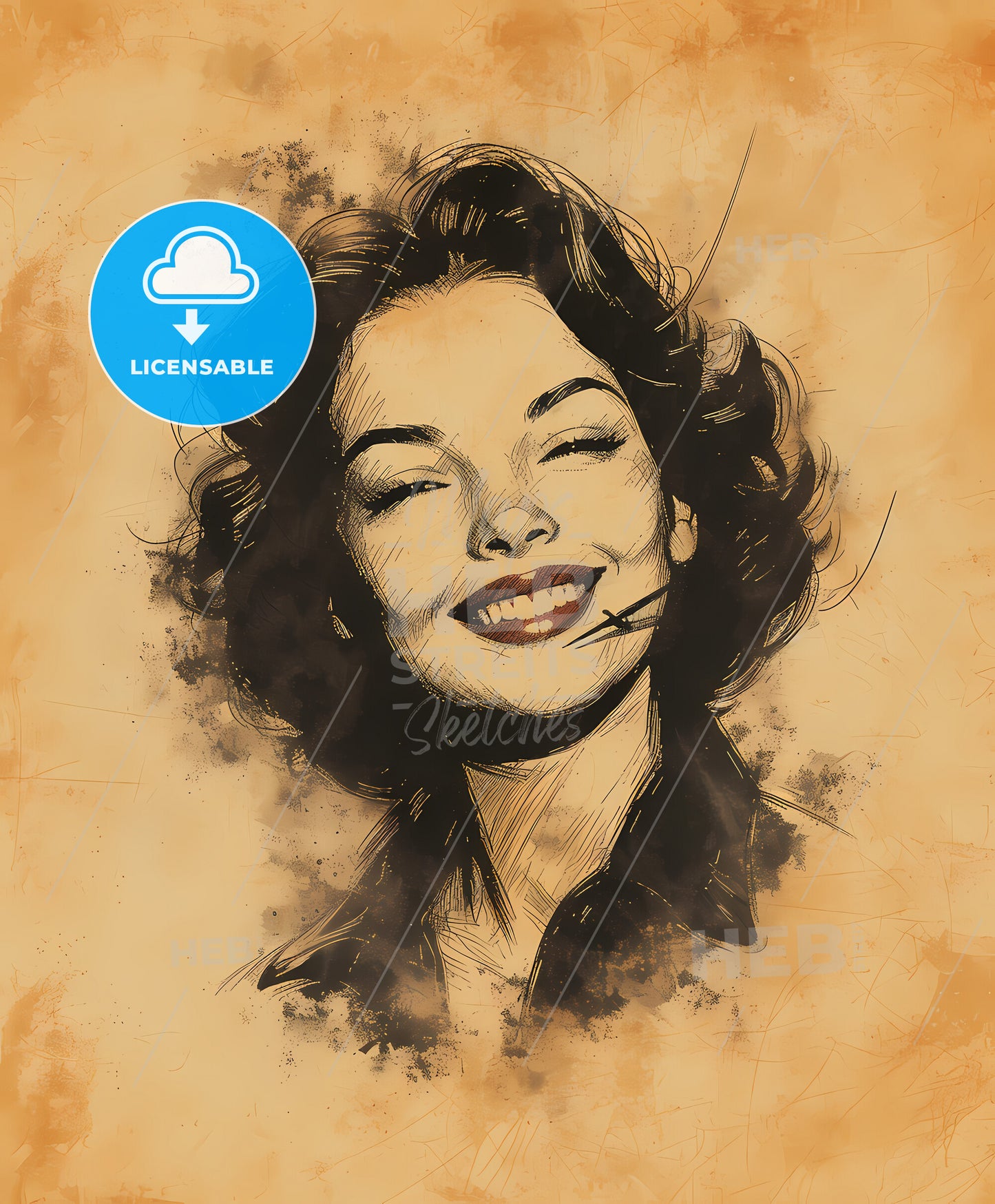 fishing, girl, sweeping overdrawn lines, a woman with her eyes closed