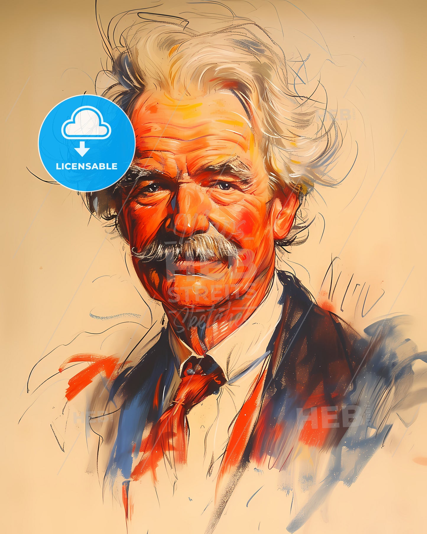 Mark, Twain, 1835 - 1910, a painting of a man with a mustache