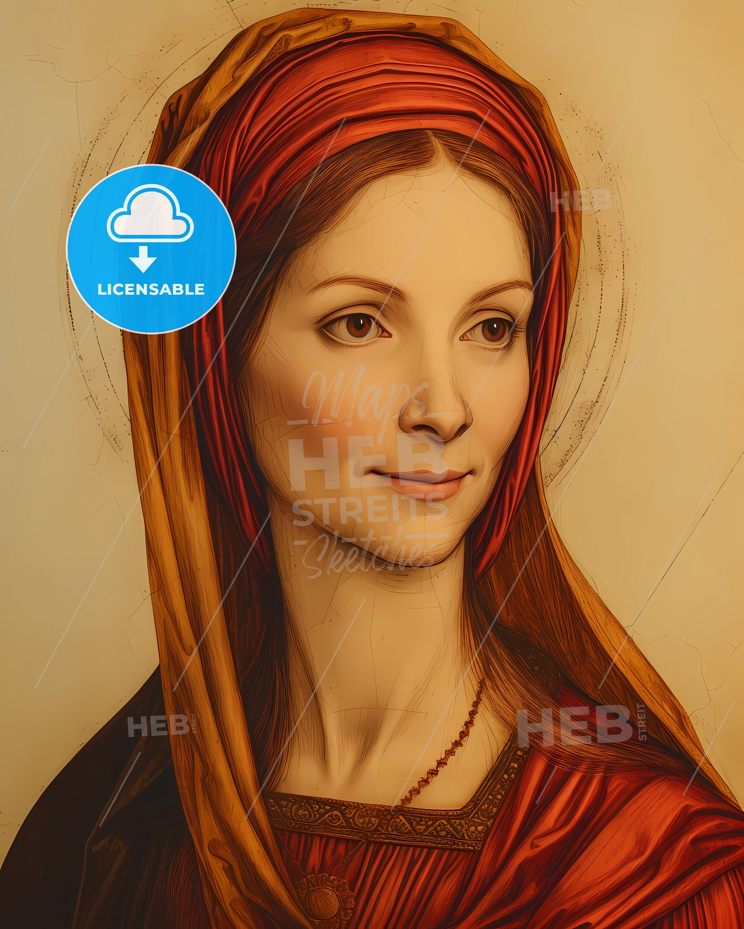 Isabella I, Queen of Castile, 1451 - 1504, a painting of a woman with a red head wrap