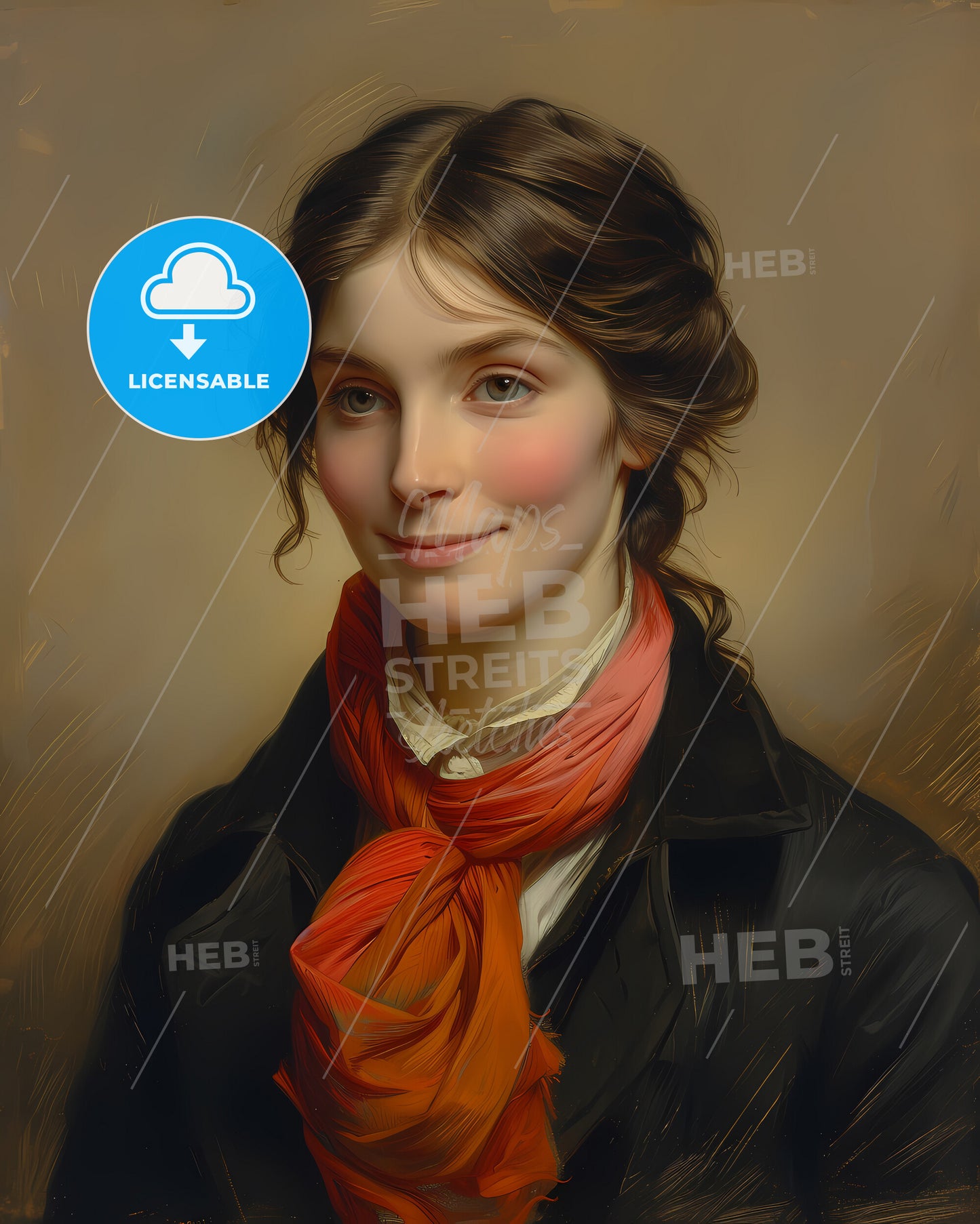 Fanny, Mendelssohn, 1805 - 1847, a woman with a red scarf