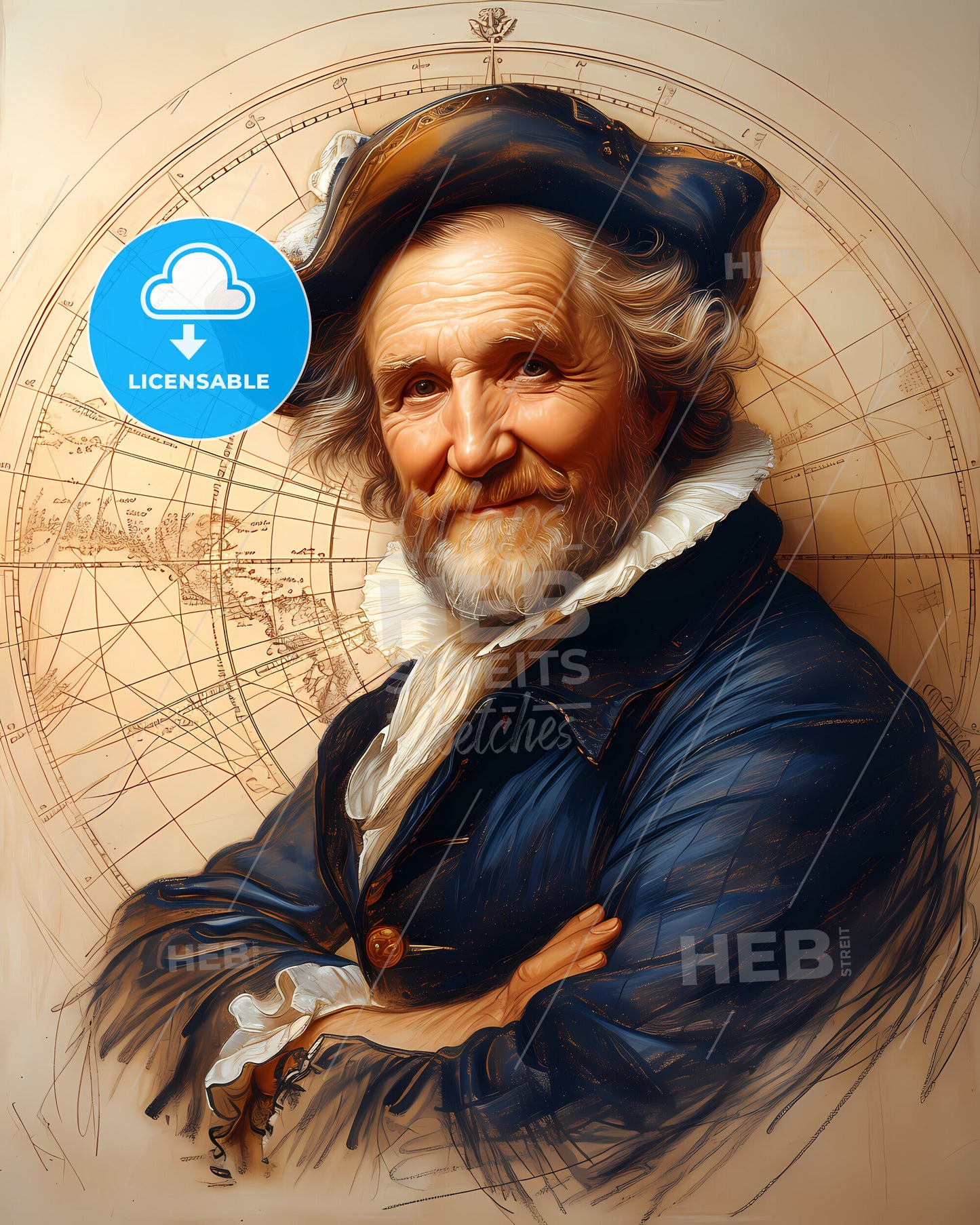 Gerardus, Mercator, 1512 - 1594, a man with a hat and blue coat